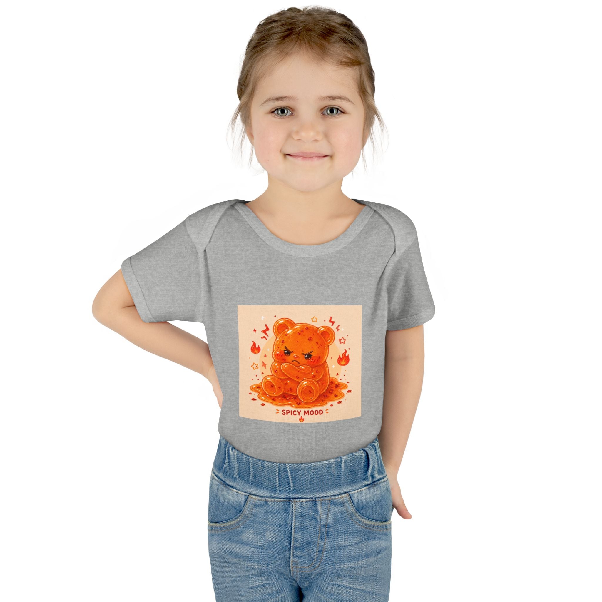 Spicy Mood Orange Gooey Gummy Bear Bodysuit — Cute Hot Pepper Bear Baby Onesie