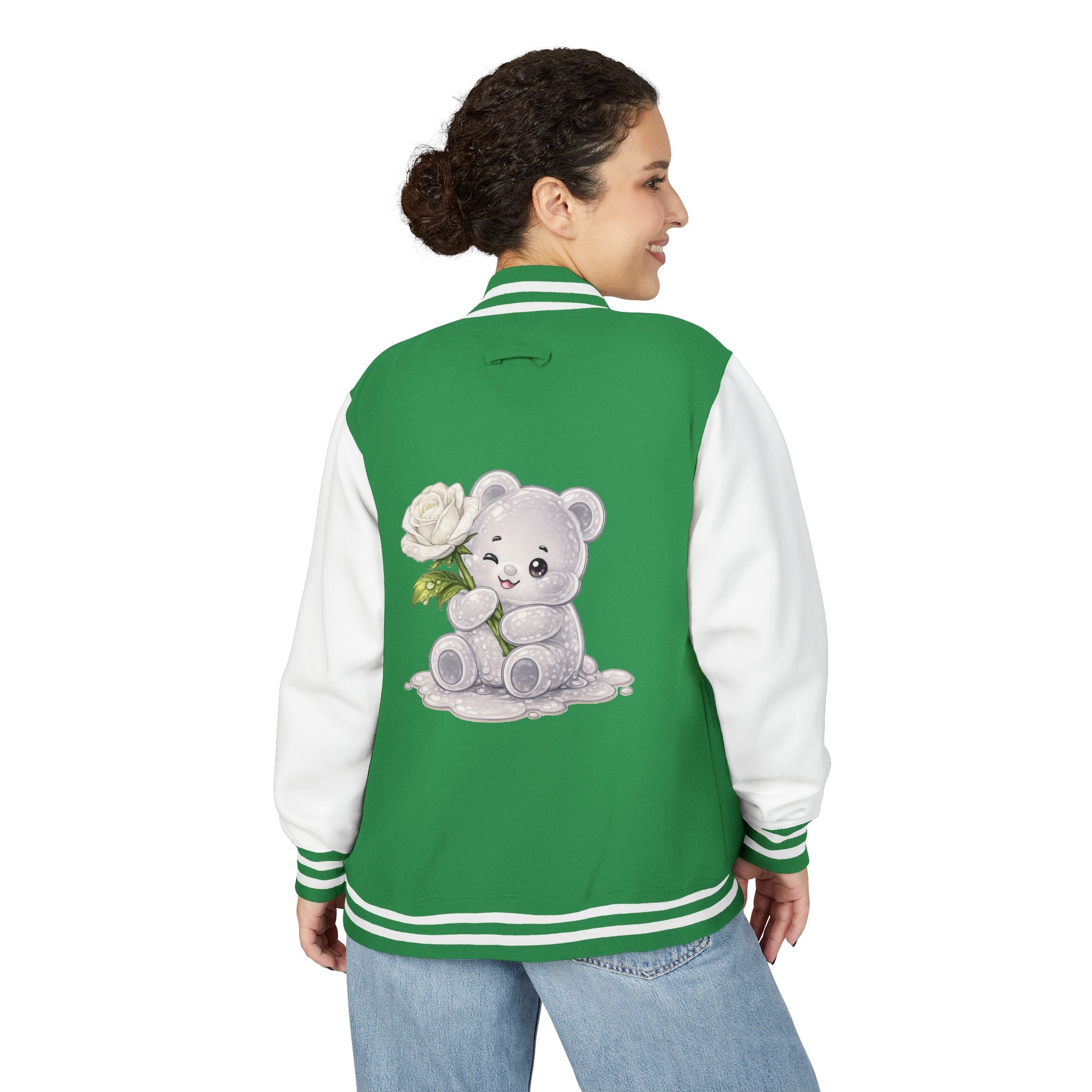 Blooming White Rose, Gooey Gummy Bear Friend- Kawaii Graphic Jacket