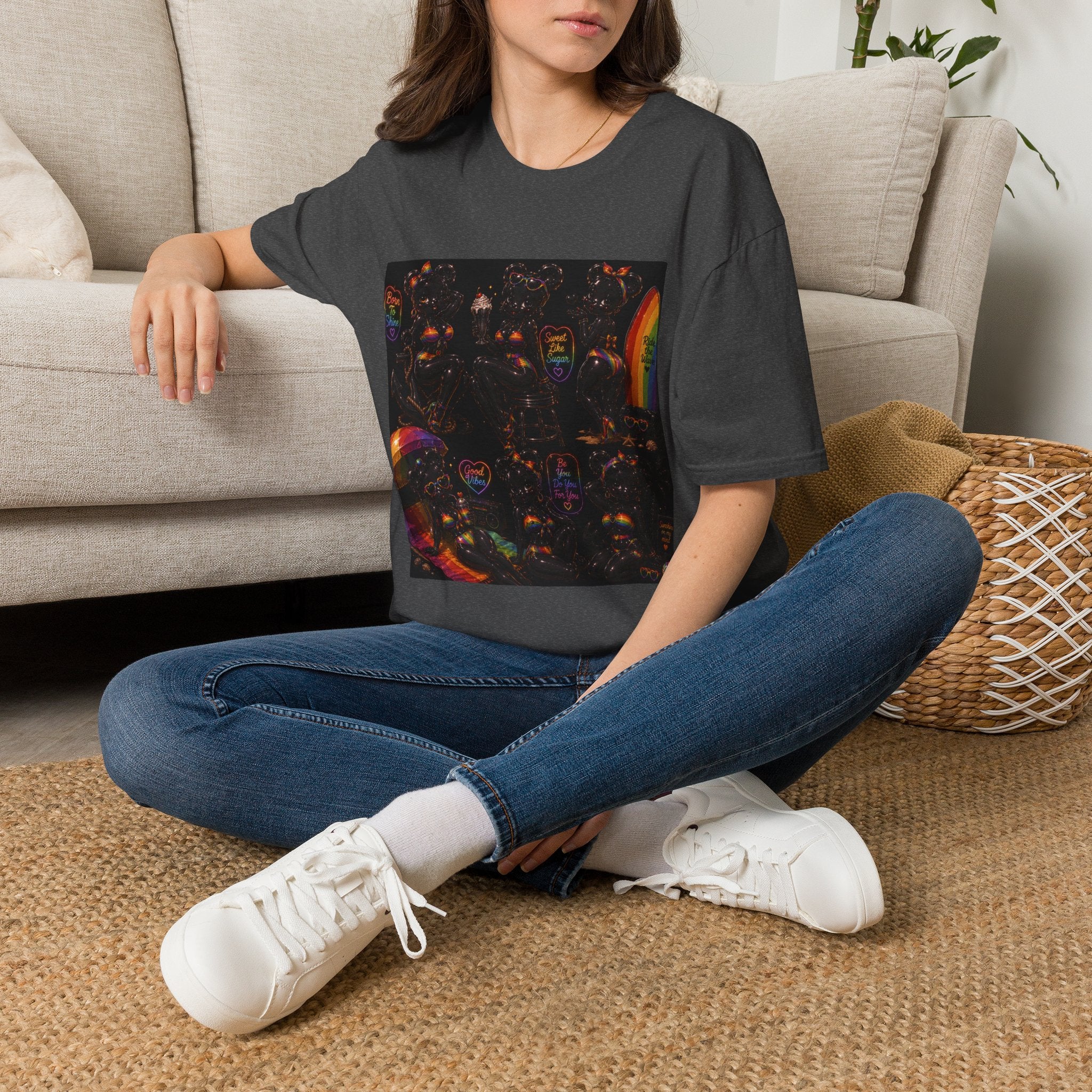 Black & Rainbow Special Addition Oozy Bear Beach Babe Pin Up- Adult Graphic Shirt (18+)