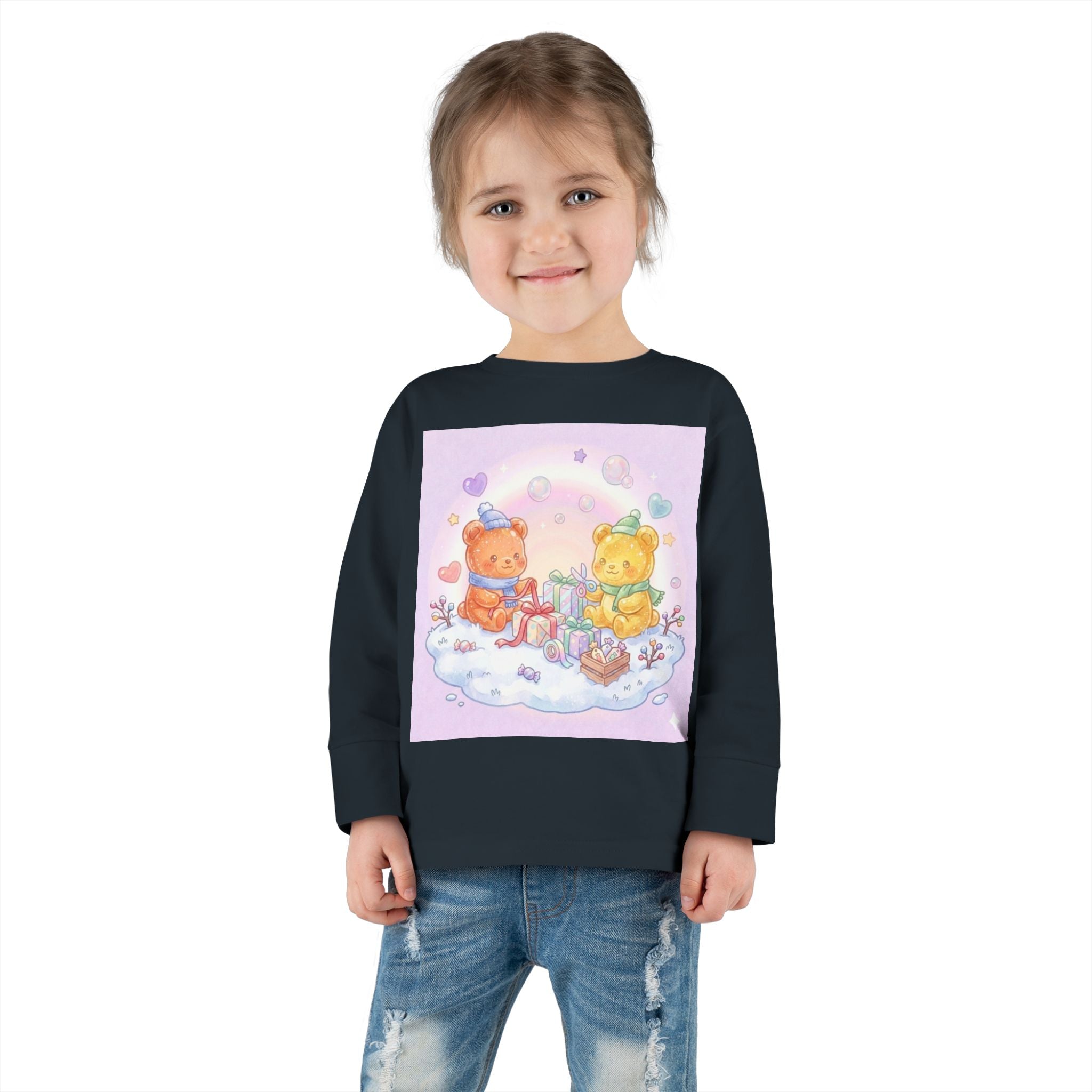 Holiday Gift Giving, Oozy Bear Friends In Snow- Graphic Long Sleeve Shirt