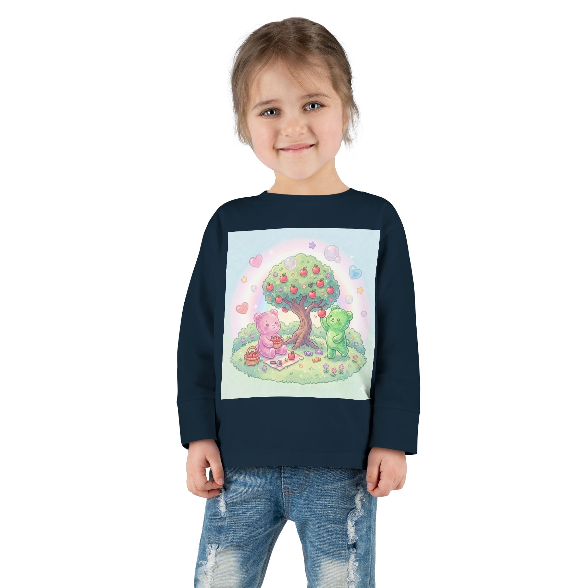 Beautiful Day For Apple Picking, Oozy Bear Gummy Friends Hang Out- Graphic Long Sleeve Shirt