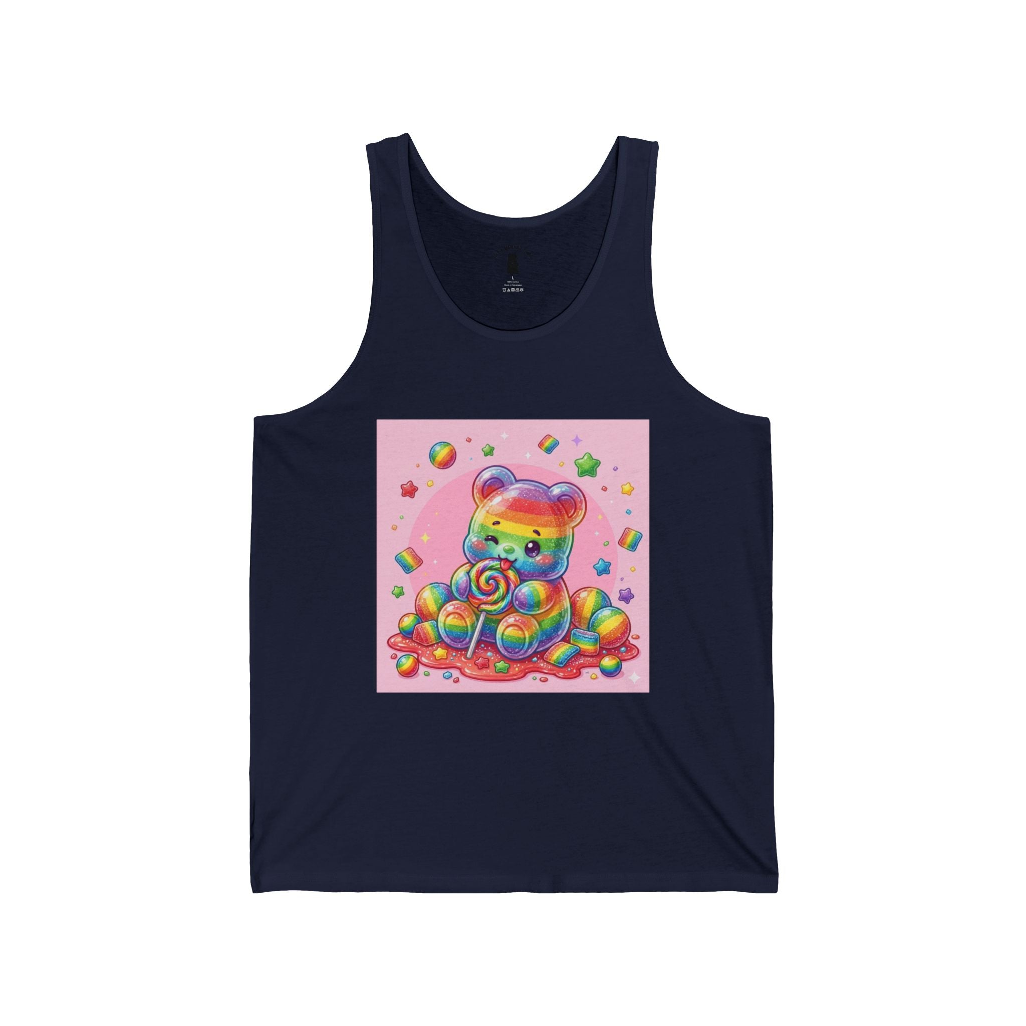Rainbow Stripe Candy, Lollipop Gooey Gummy Bear — Kawaii Graphic Tank Top