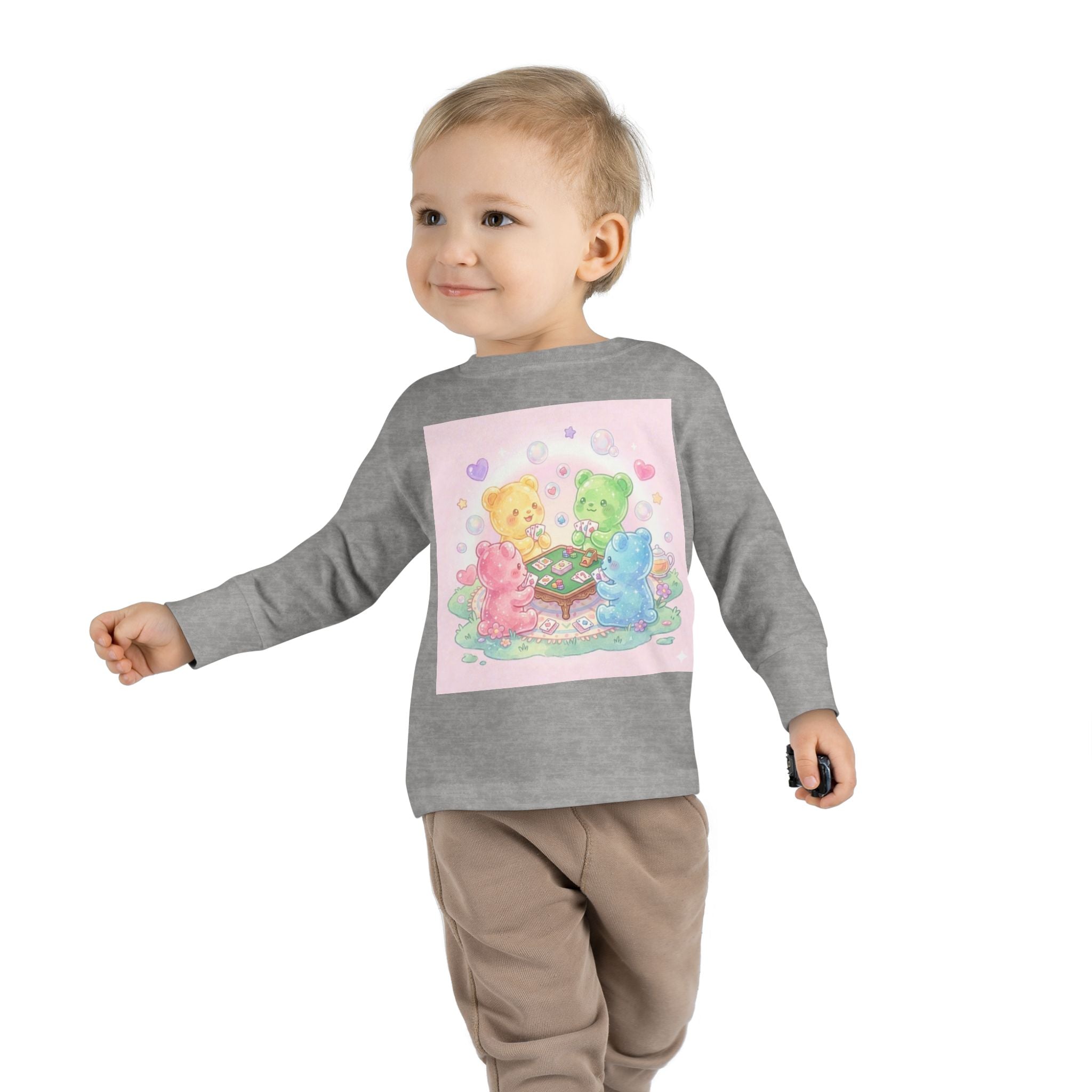 Playing Cards Together, Oozy Bear Friends Group- Graphic Long Sleeve Shirt