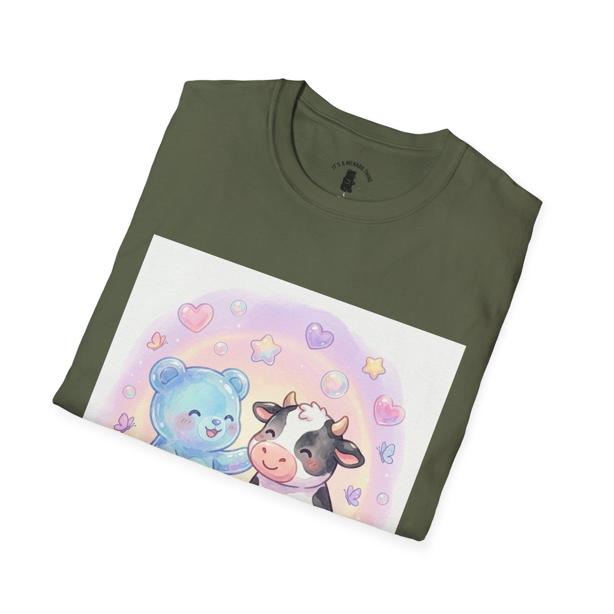 Blue Gooey Gummy Friend sharing Milk & Cookies — Pastel Graphic T-Shirt