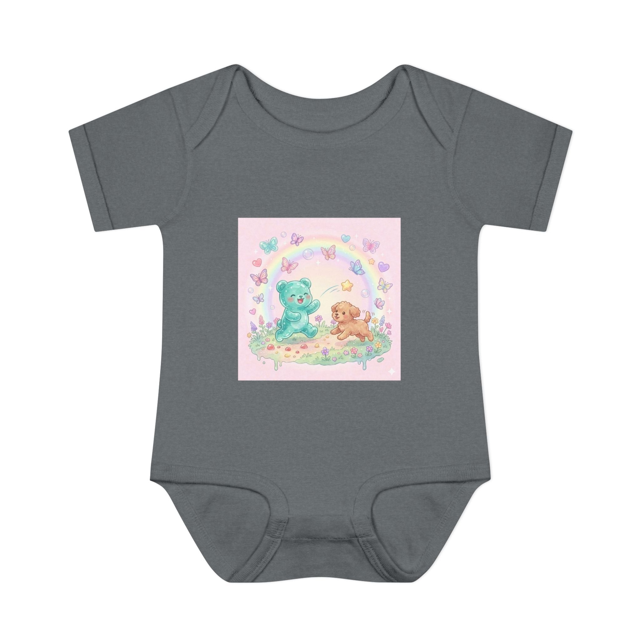Gooey Gummy Playing Fetch with Puppy, Cute Infant Onesie