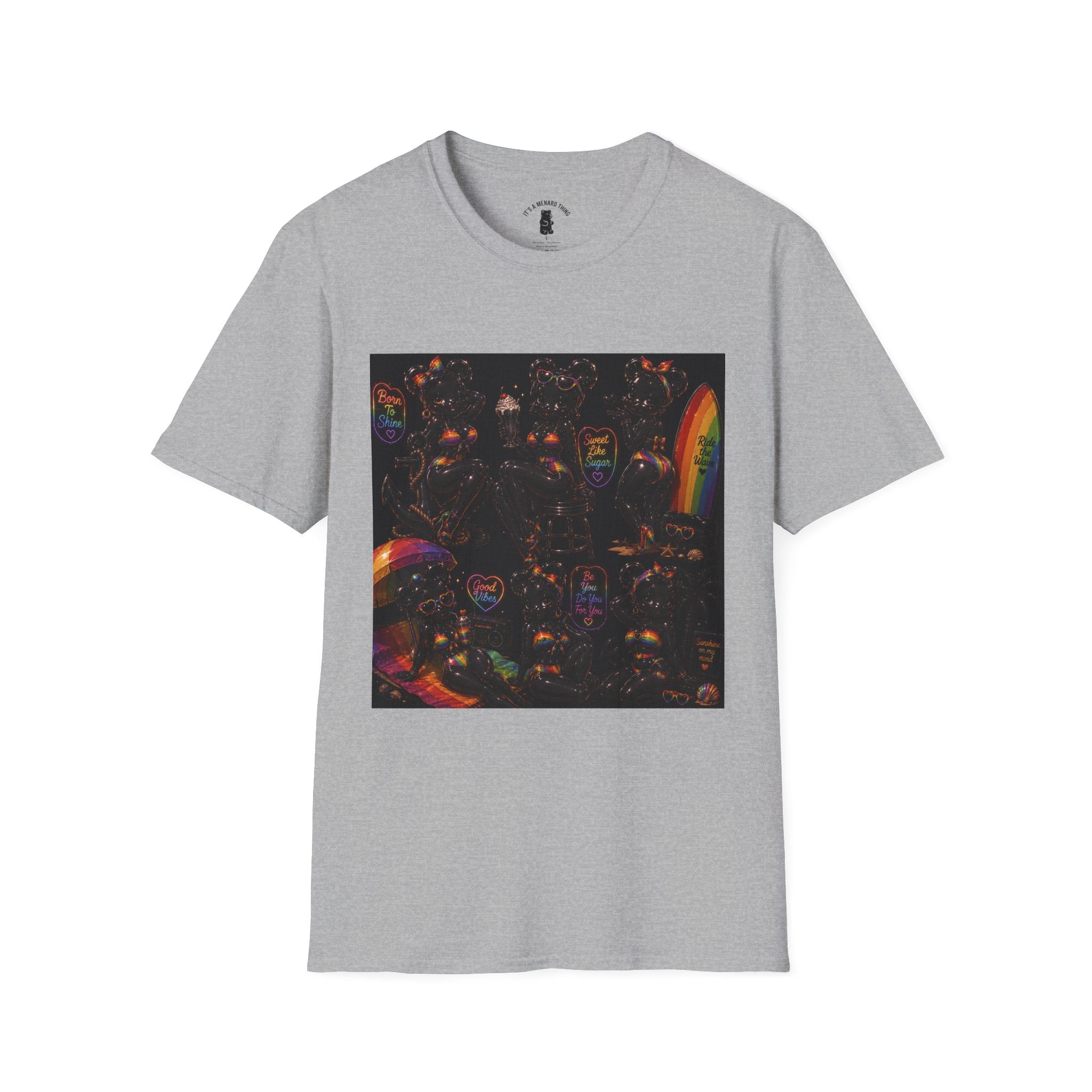 Black & Rainbow Special Addition Oozy Bear Beach Babe Pin Up- Adult Graphic Shirt (18+)