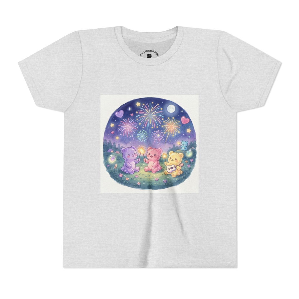 Gooey Gummy Bear Friends Watching Fireworks Youth Short Sleeve Shirt