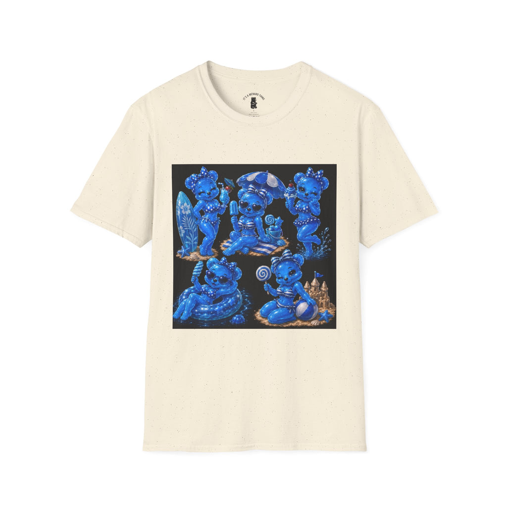 Retro Kawaii Blue Oozy Bear Pin Up Beach Babe- Adult Graphic Shirt (18+)