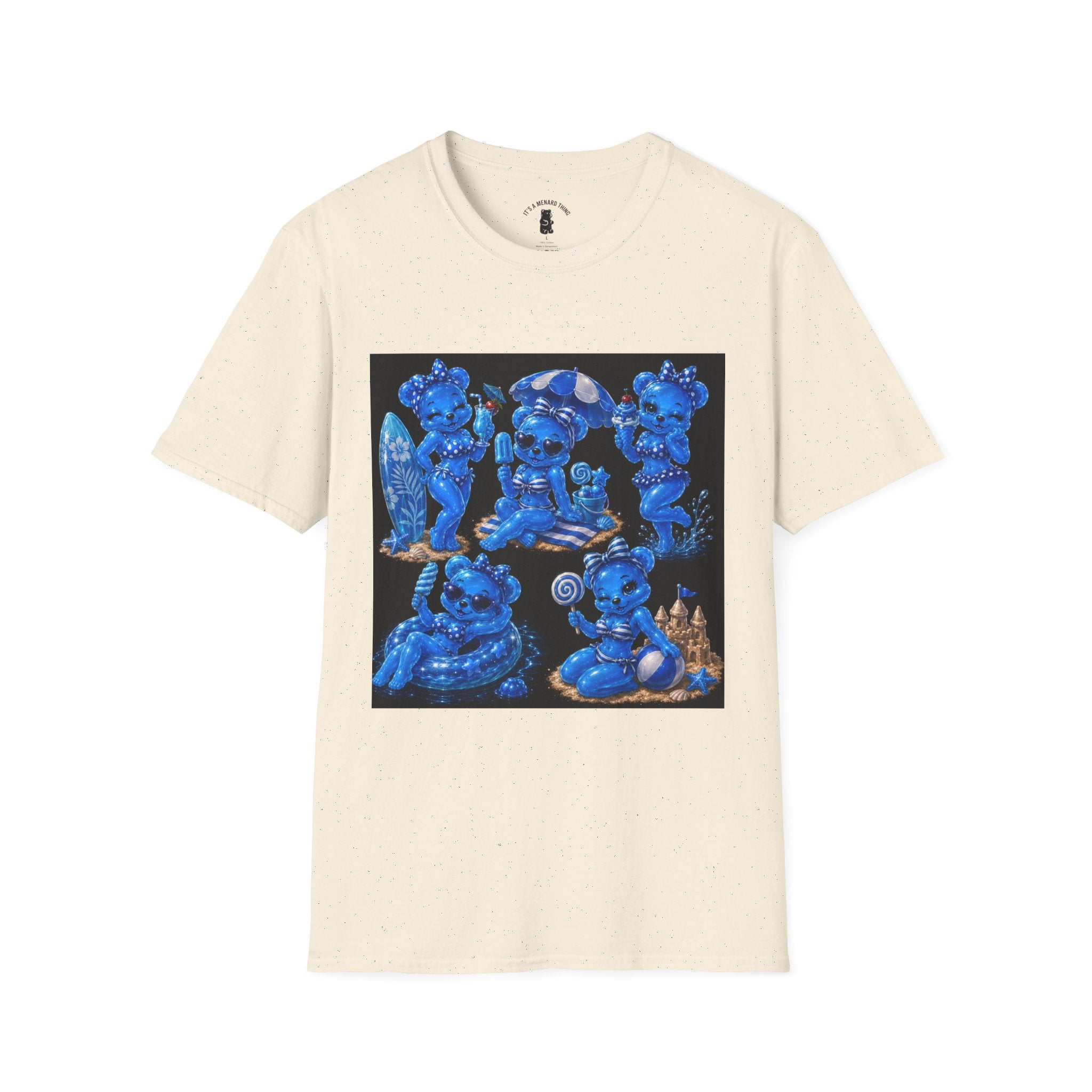 Retro Kawaii Blue Oozy Bear Pin Up Beach Babe- Adult Graphic Shirt (18+)