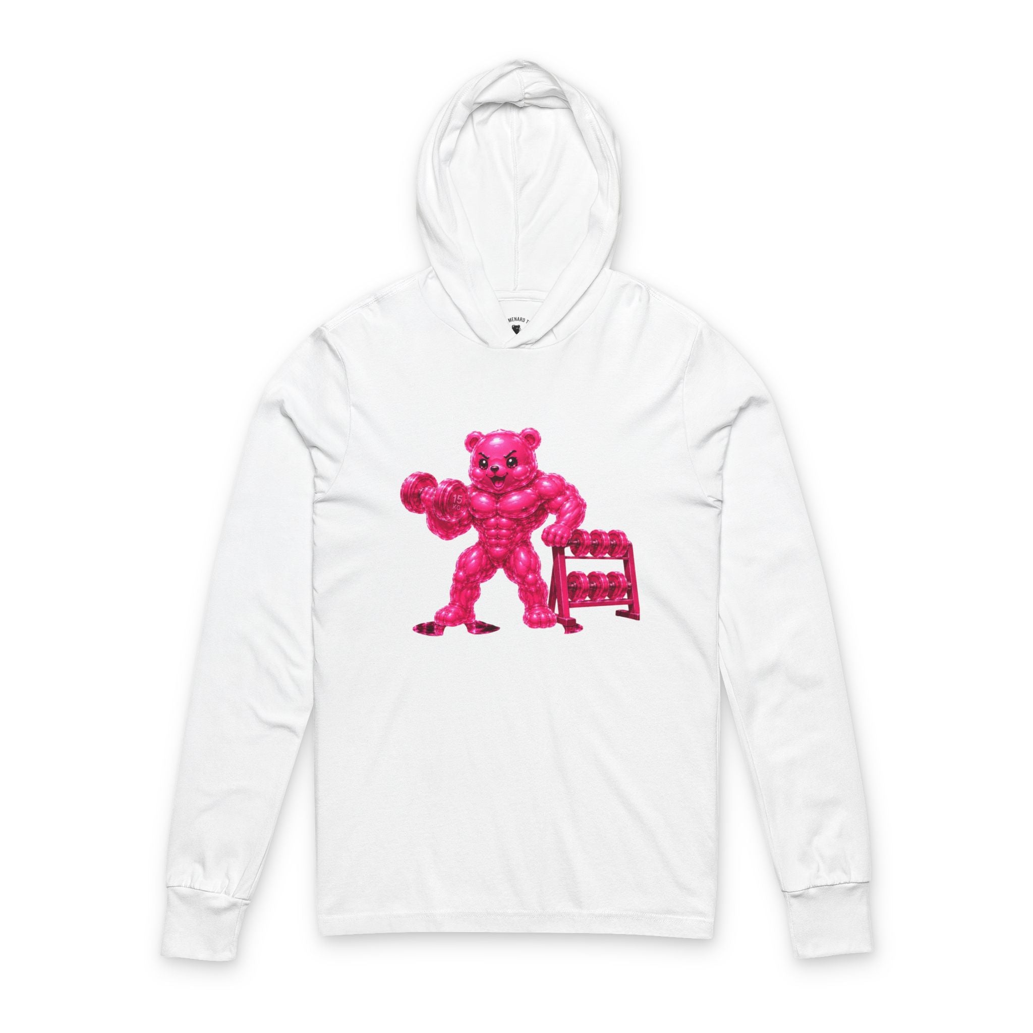 Weightlifter, Neon Pink Oozy Buff Bear Gummy Gym Addition- Adult Workout Sweatshirt