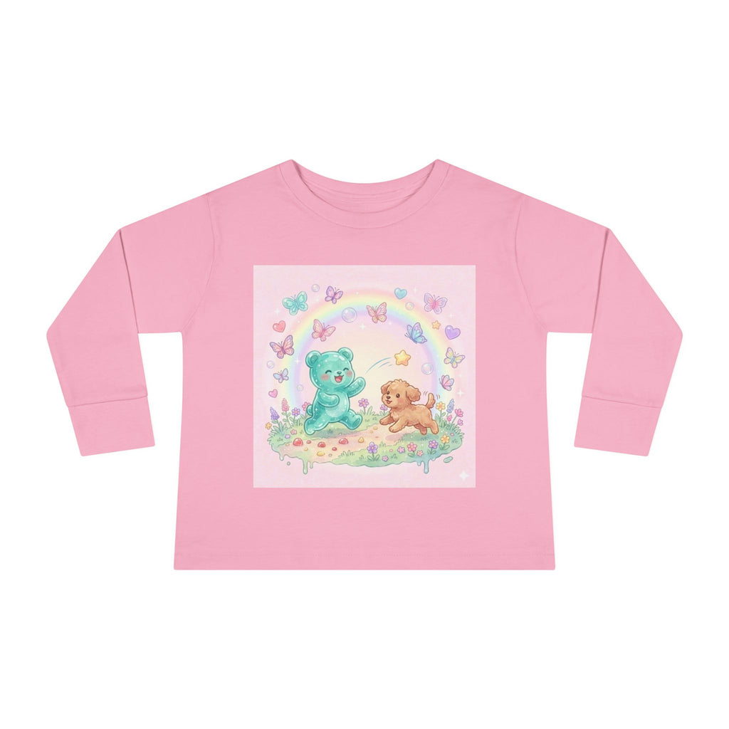 Pastel Puppy Play Time, Oozy Bear Friend- Graphic Long Sleeve Shirt