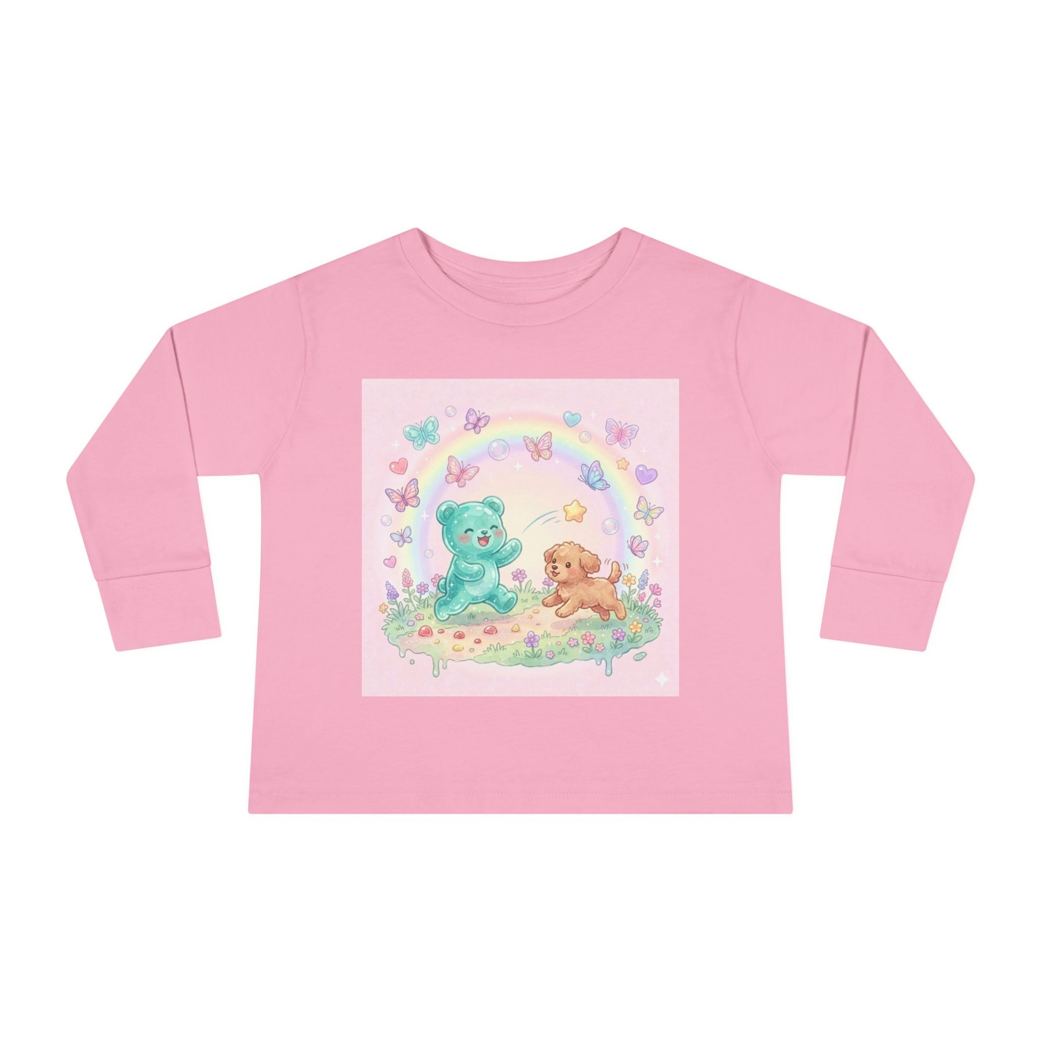 Pastel Puppy Play Time, Oozy Bear Friend- Graphic Long Sleeve Shirt