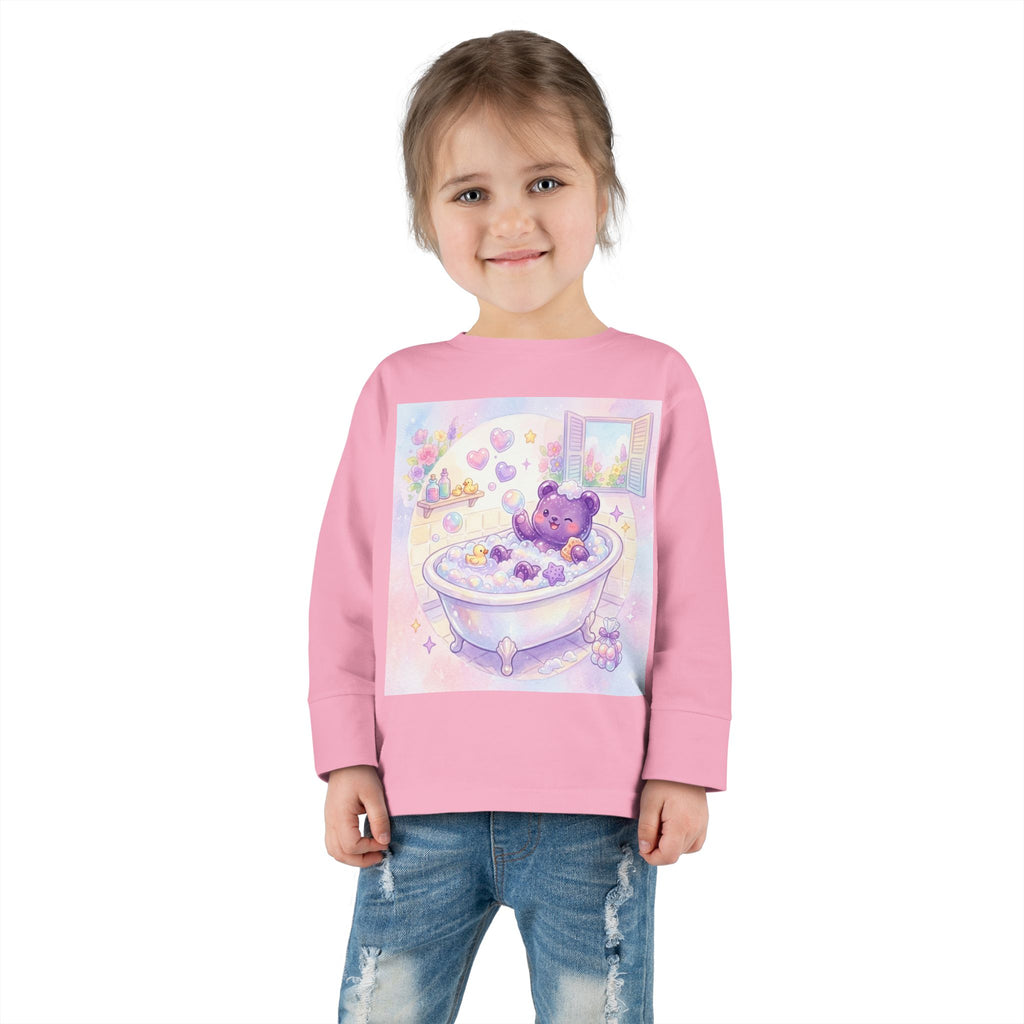 Bath Time, Nighttime Oozy Bear Friend- Graphic Long Sleeve Shirt