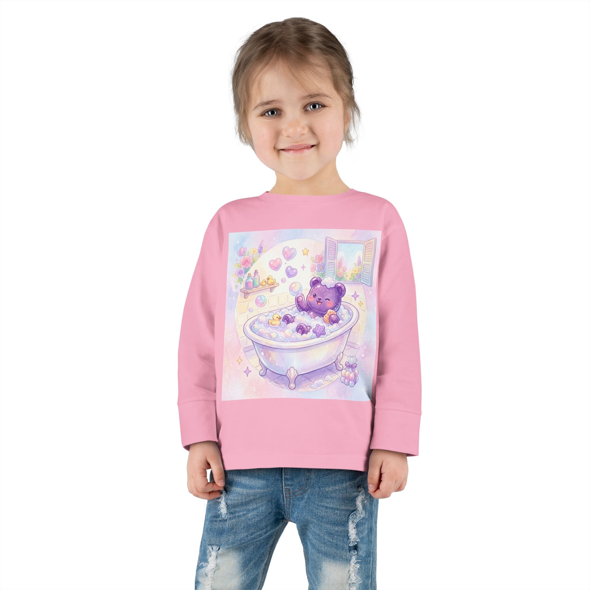 Bath Time, Nighttime Oozy Bear Friend- Graphic Long Sleeve Shirt