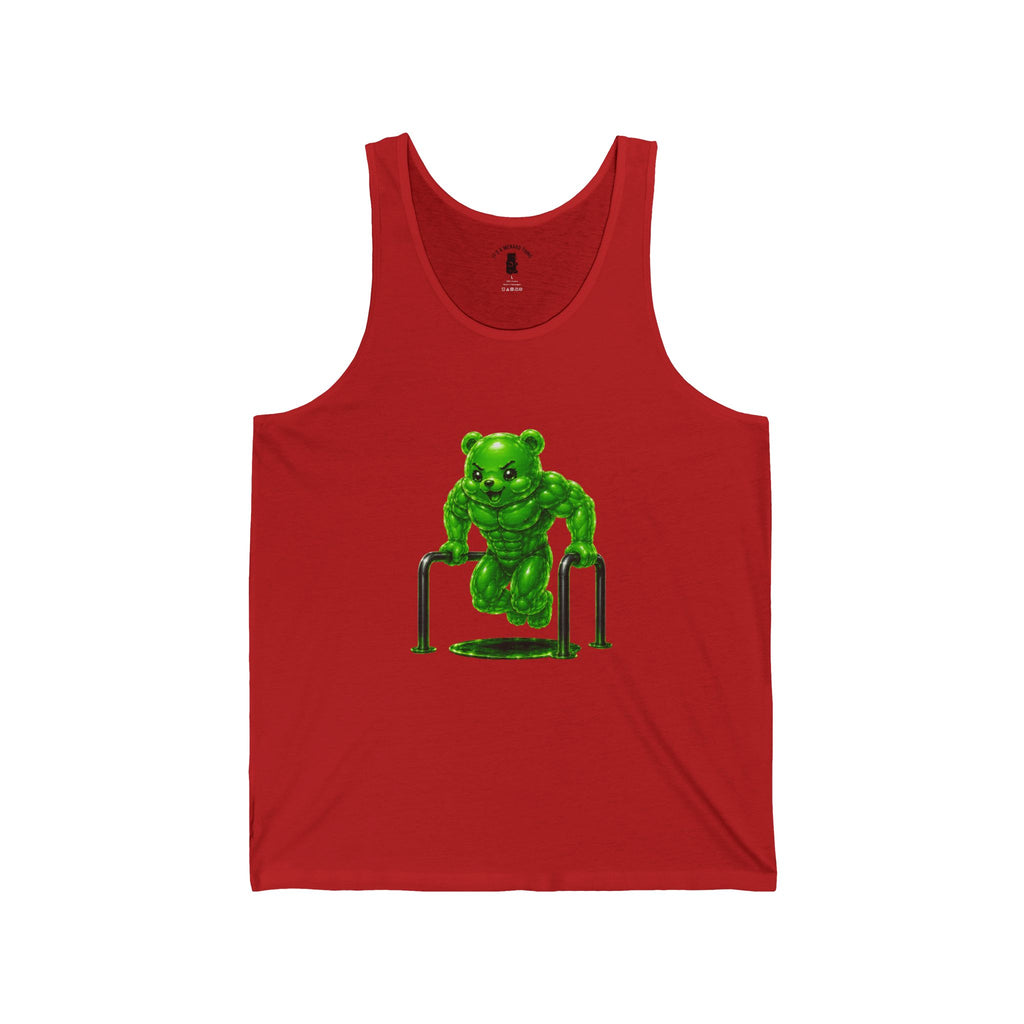 Bar Lift Fitness, Emerald Green Oozy Buff Bear Gummy Gym Addition- Adult Graphic Tank Top