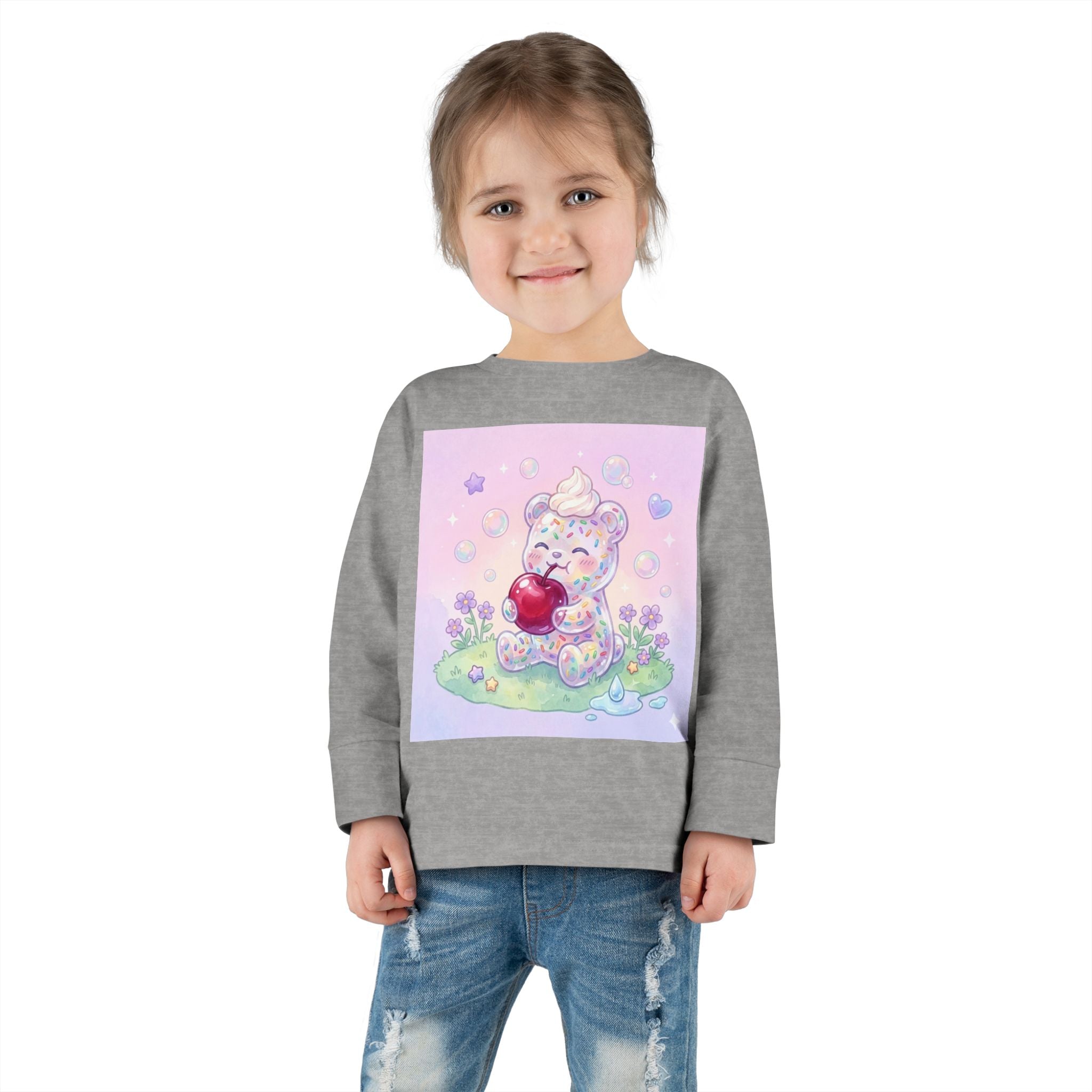 White Birthday Sprinkles with Cherry Snack, Oozy Bear Friend- Graphic Long Sleeve Shirt