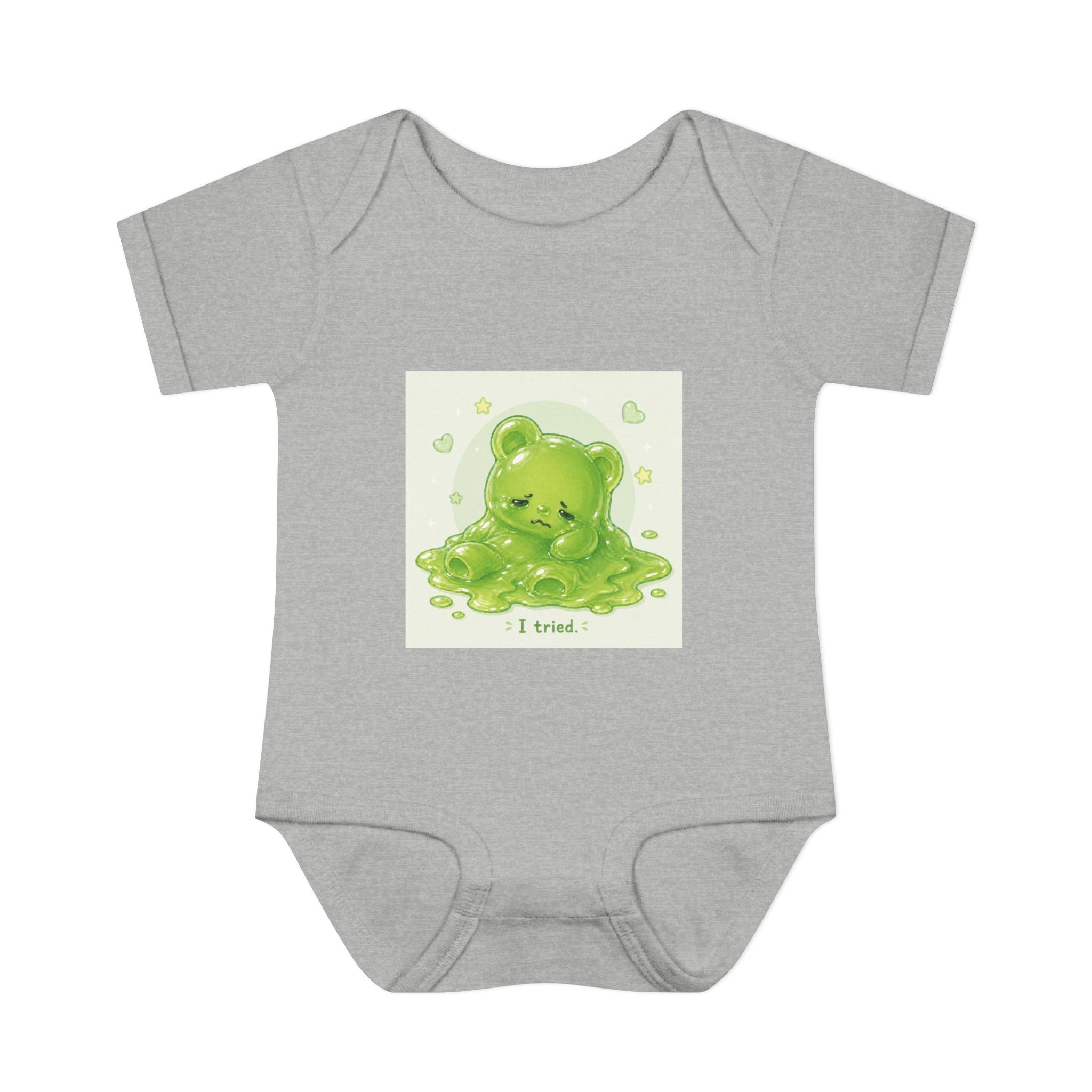 Infant Bodysuit — Cute Gooey Green Melted Gummy Bear "I Tried" Baby Onesie