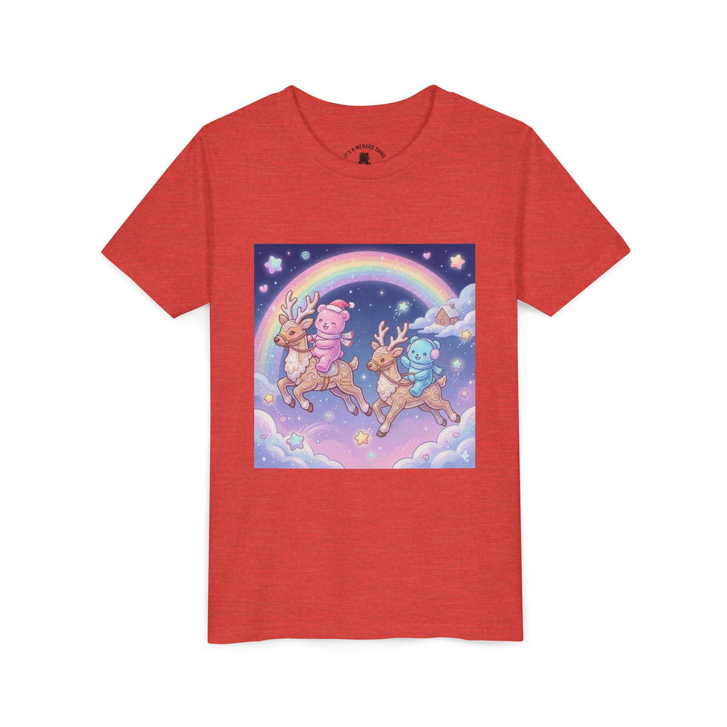 Duo Gooey Gummy Bear riding Reindeer — Cute Youth T-Shirt