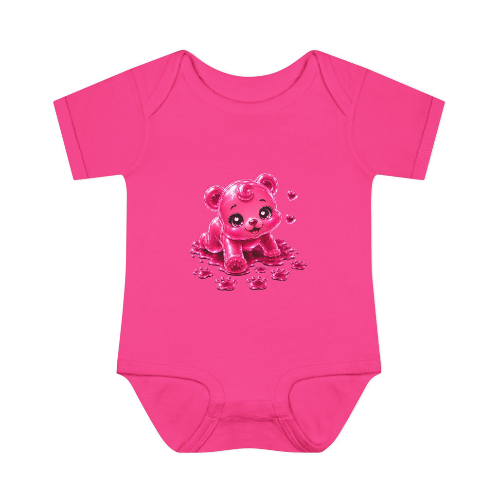 Messy Play Time, Crawling Steps Pink Oozy Baby Gummy Bear Cutie Addition- Graphic Onesie