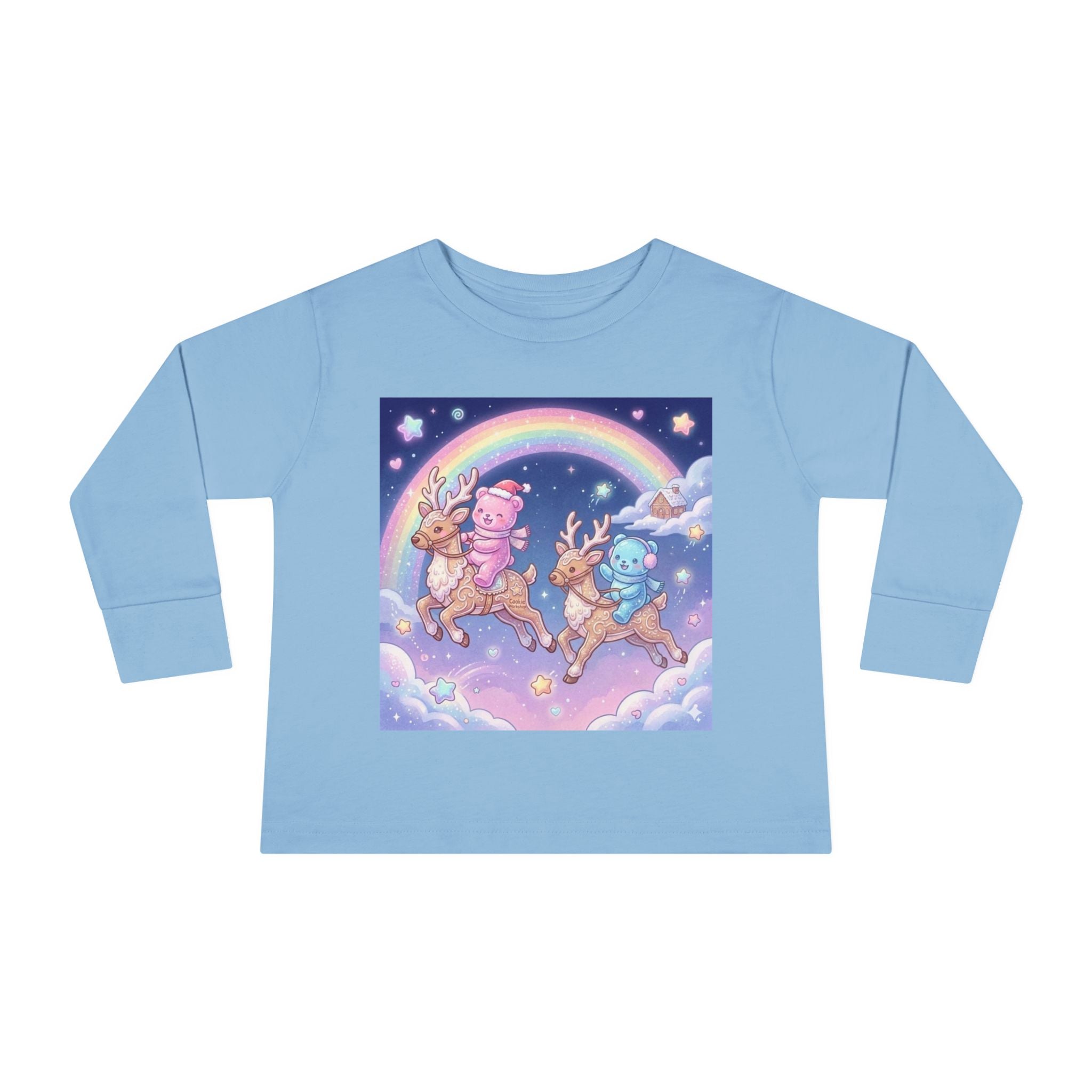 Riding On Frosted Flying Reindeer, Oozy Bear Friends Special- Graphic Long Sleeve Shirt