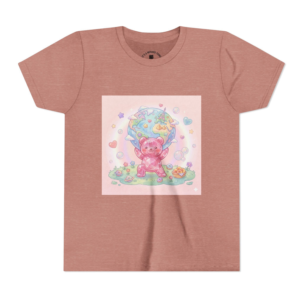 World Atlas, Weight of the Gummy World Pink Gooey Bear- Pastel Graphic Youth T-Shirt