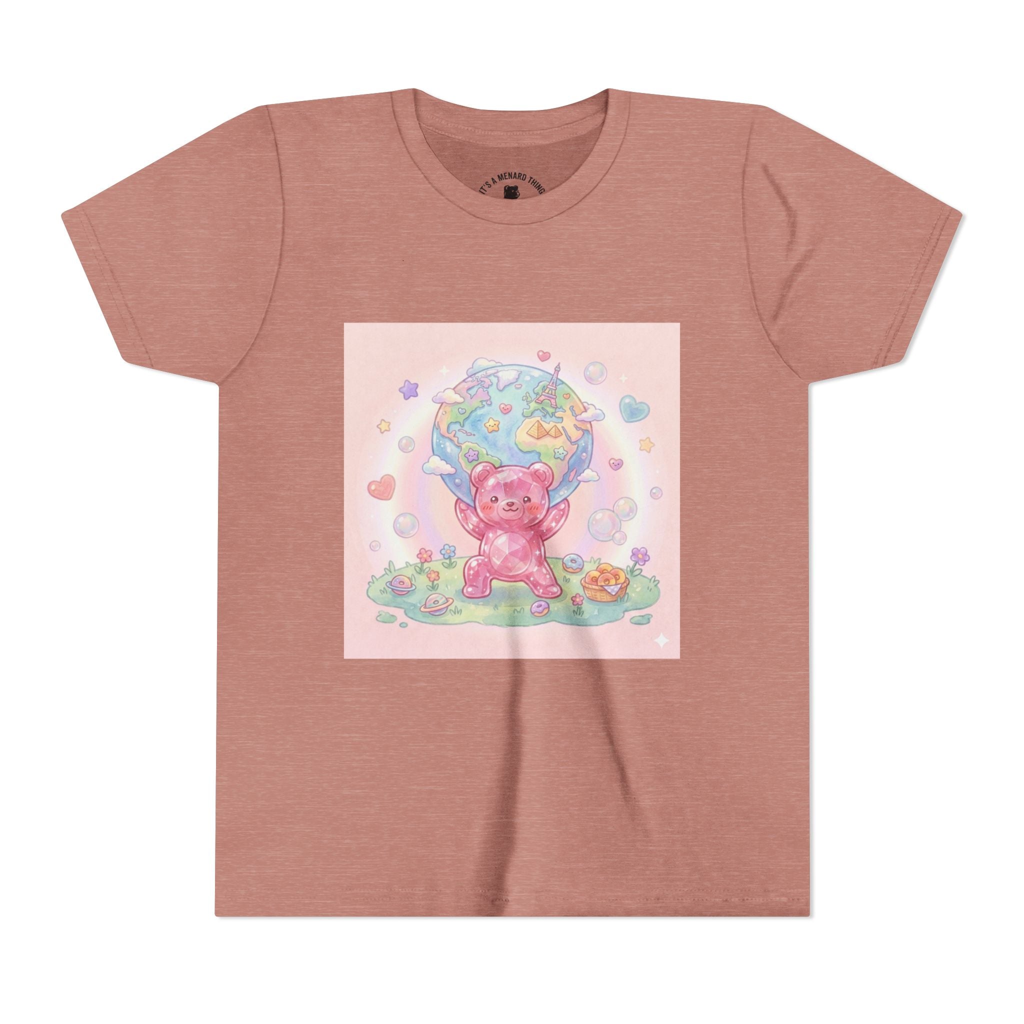 World Atlas, Weight of the Gummy World Pink Gooey Bear- Pastel Graphic Youth T-Shirt