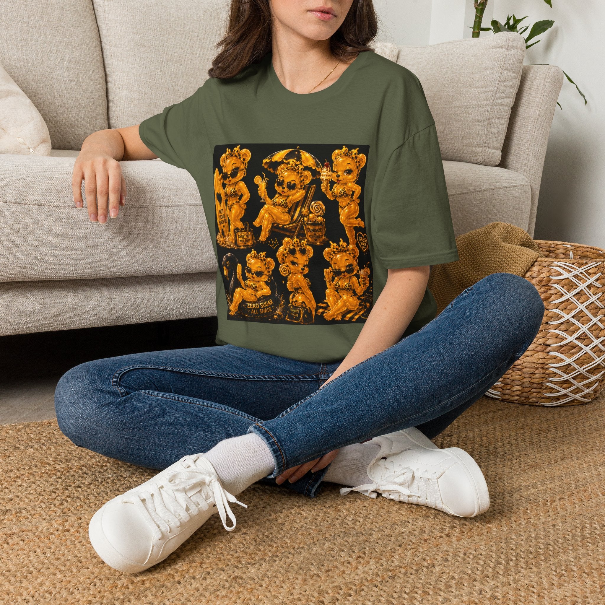 Vintage Style Oozy Bear Beach Babe Pin Up- Adult Graphic Shirt (18+)