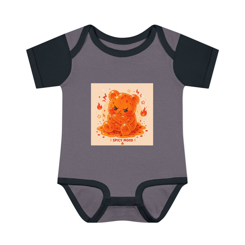 Spicy Mood Orange Gooey Gummy Bear Bodysuit — Cute Hot Pepper Bear Baby Onesie