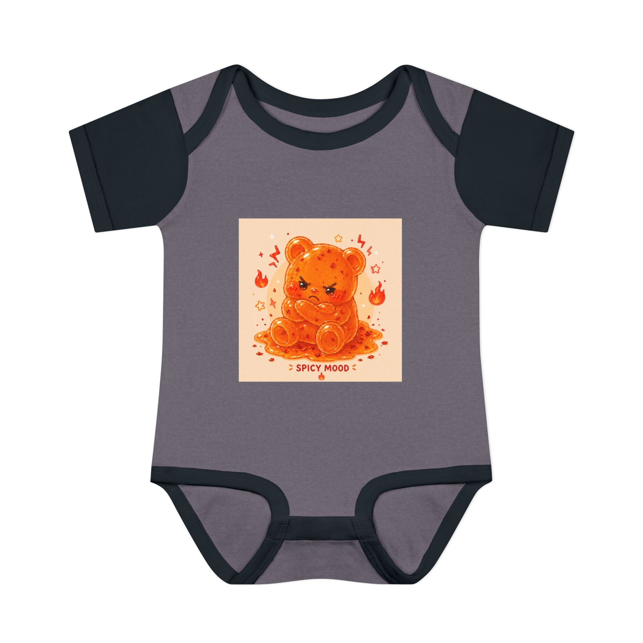 Spicy Mood Orange Gooey Gummy Bear Bodysuit — Cute Hot Pepper Bear Baby Onesie
