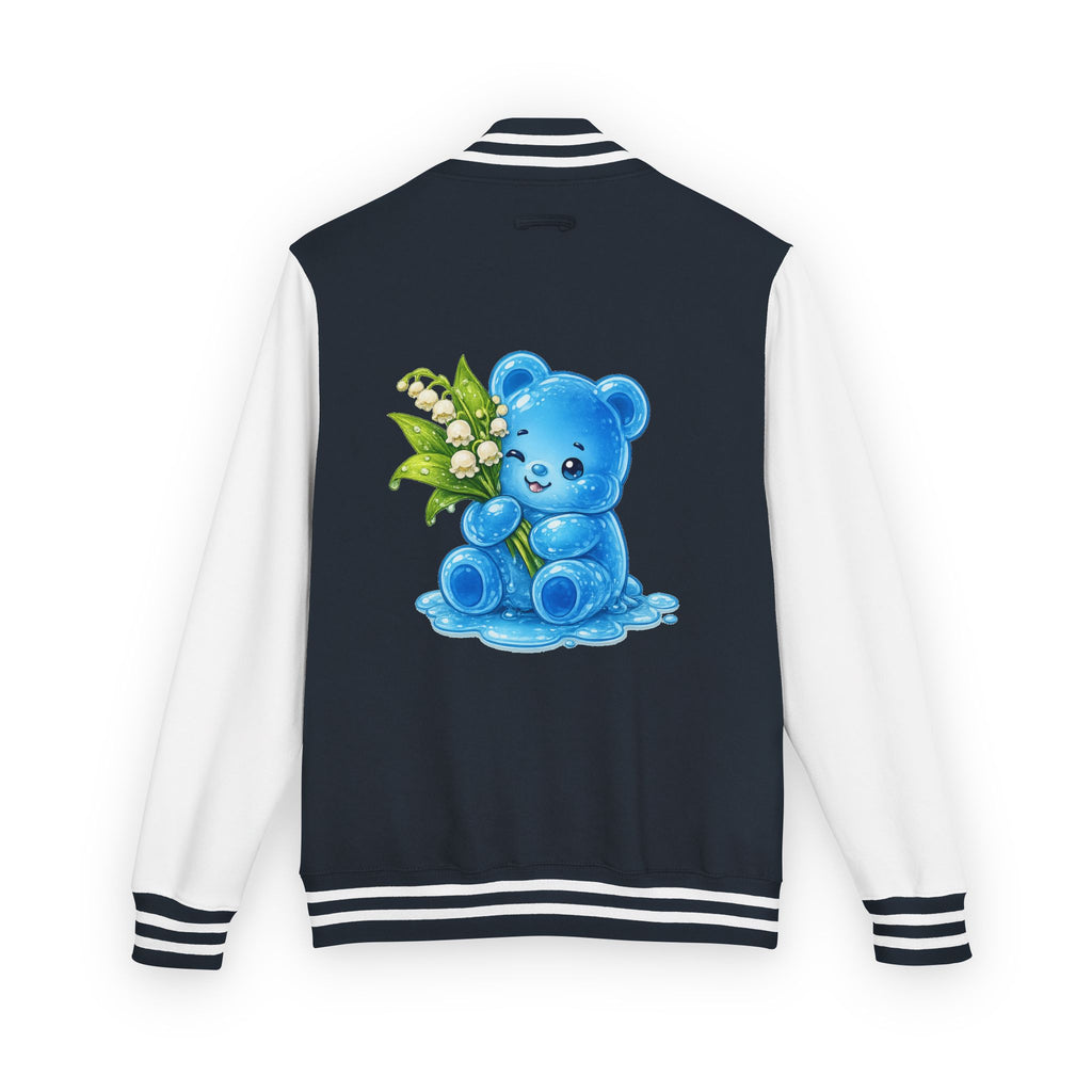 Lilies Of The Valley, Blue Gooey Gummy Bear- Kawaii Graphic Varsity Jacket