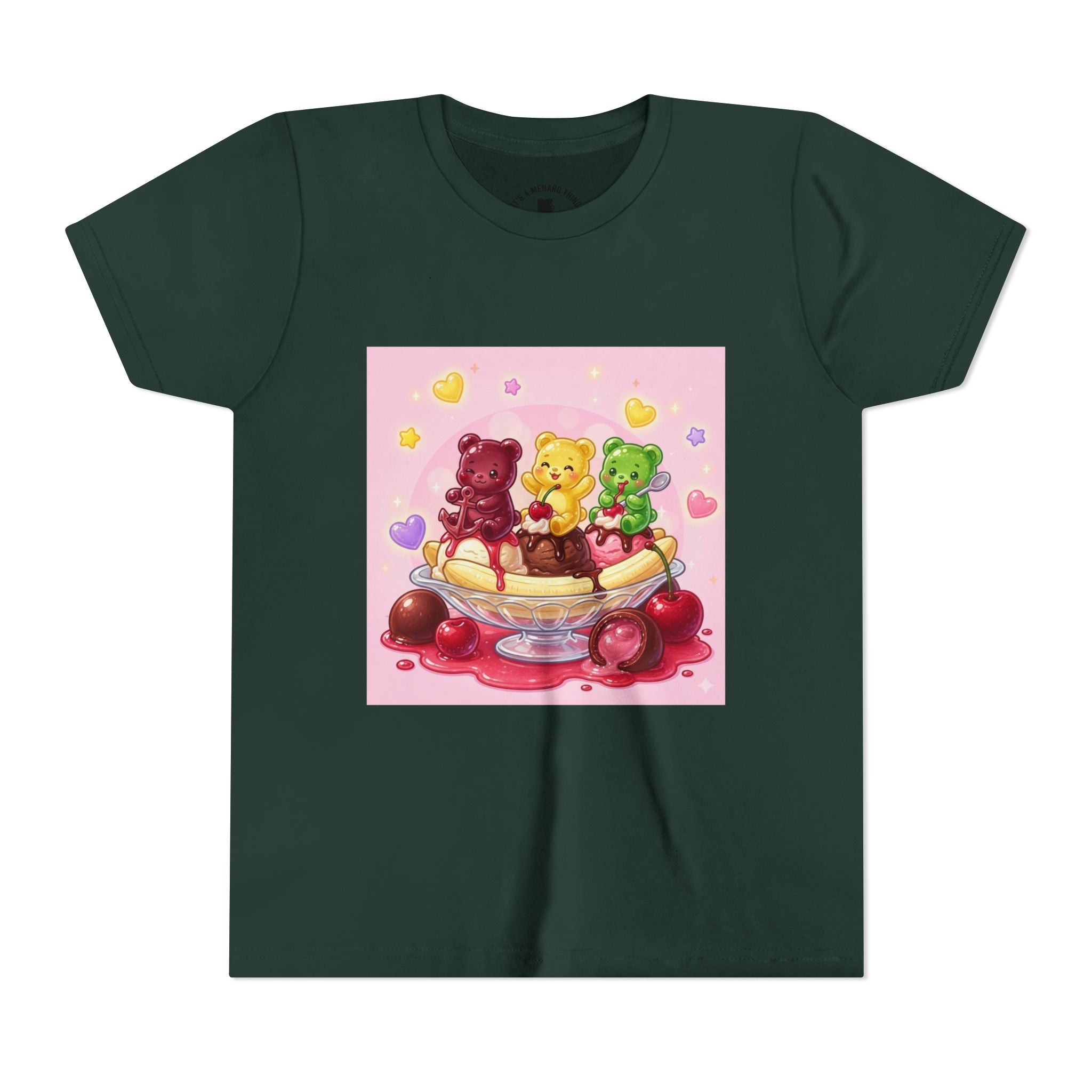 Gooey Gummy Bears on Banana Split Boat Graphic Youth T-Shirt