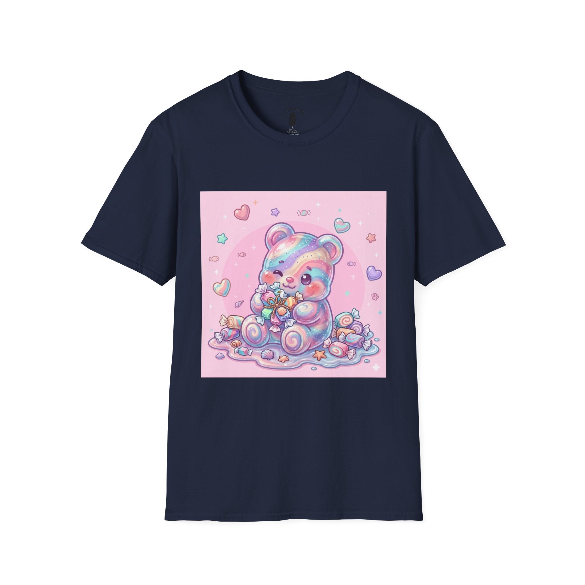 Cute Pastel Candy Bear T-Shirt — Rainbow Kawaii Heart Graphic