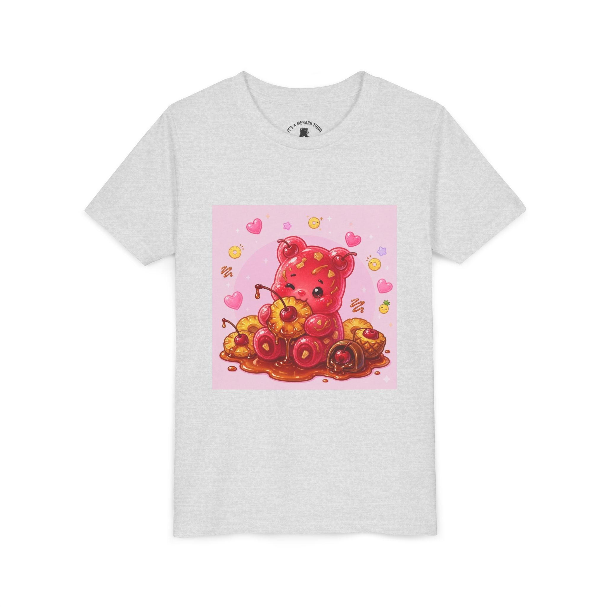 Cherry & Pineapple Gooey Gummy Bear Heart Graphic Youth T-Shirt