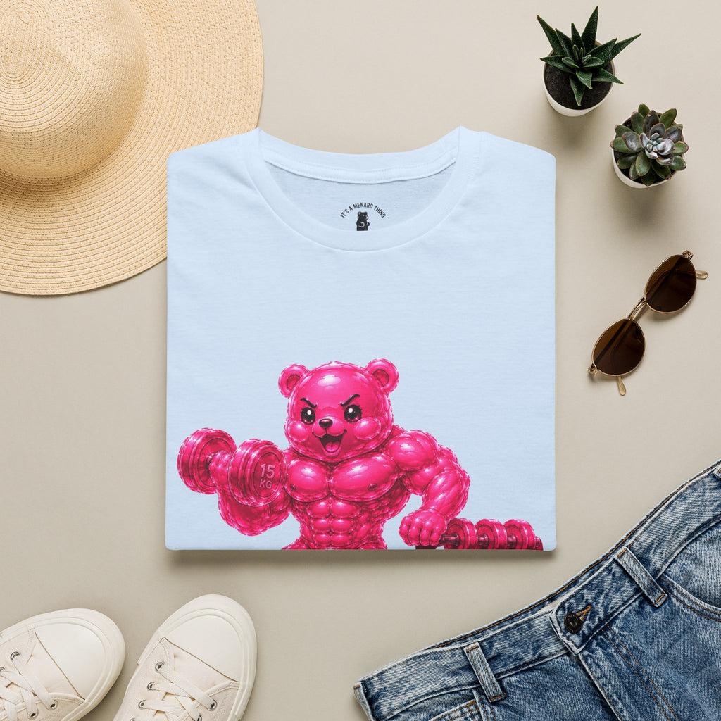 Pink Bodybuilder, Oozy Buff Bear Gummy Special Gym Addition- Adult Graphic Shirt