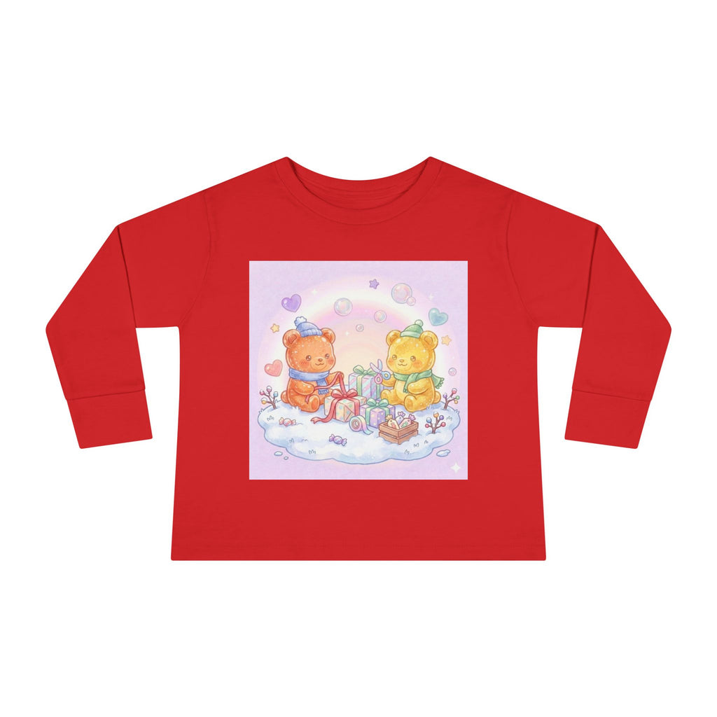 Holiday Gift Giving, Oozy Bear Friends In Snow- Graphic Long Sleeve Shirt