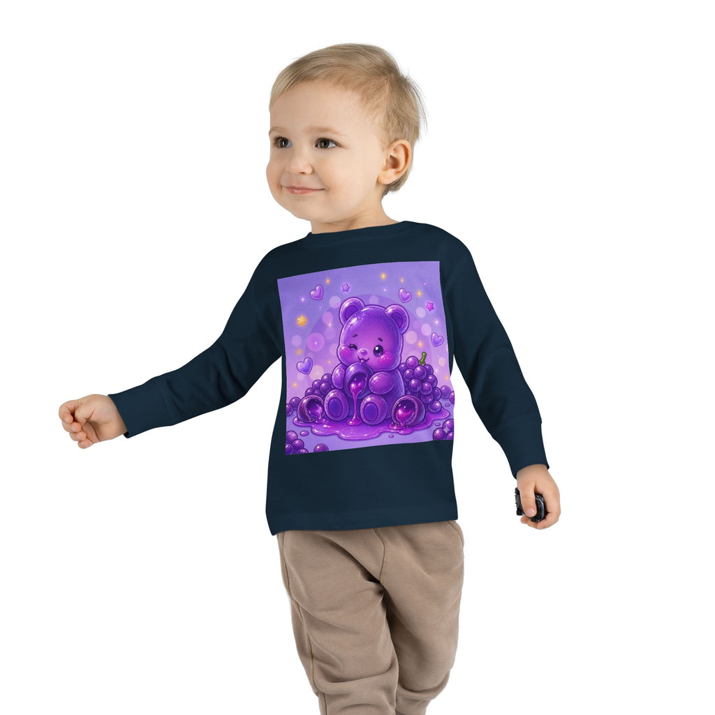Ripe Purple Grapes, Oozy Bear Gummy Friend Fruit Special- Kids Graphic Long Sleeve Shirt