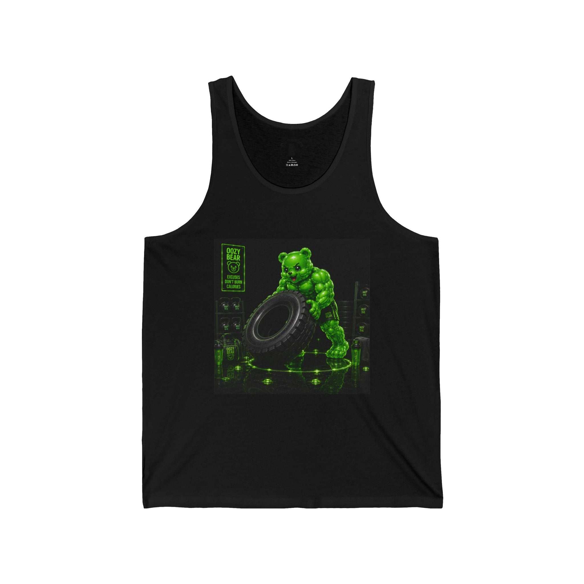 Tire-Flip Fitness Workout, Emerald Oozy Buff Bear Gummy Gym Addition- Adult Graphic Tank Top