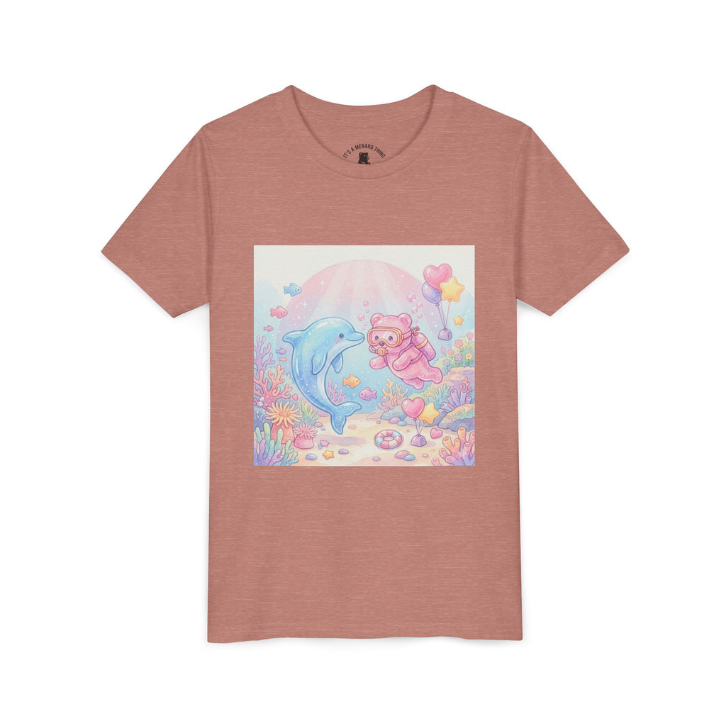 Dolphin & Pink Gooey Gummy Bear Underwater Tee — Pastel Ocean Animal Graphic Shirt