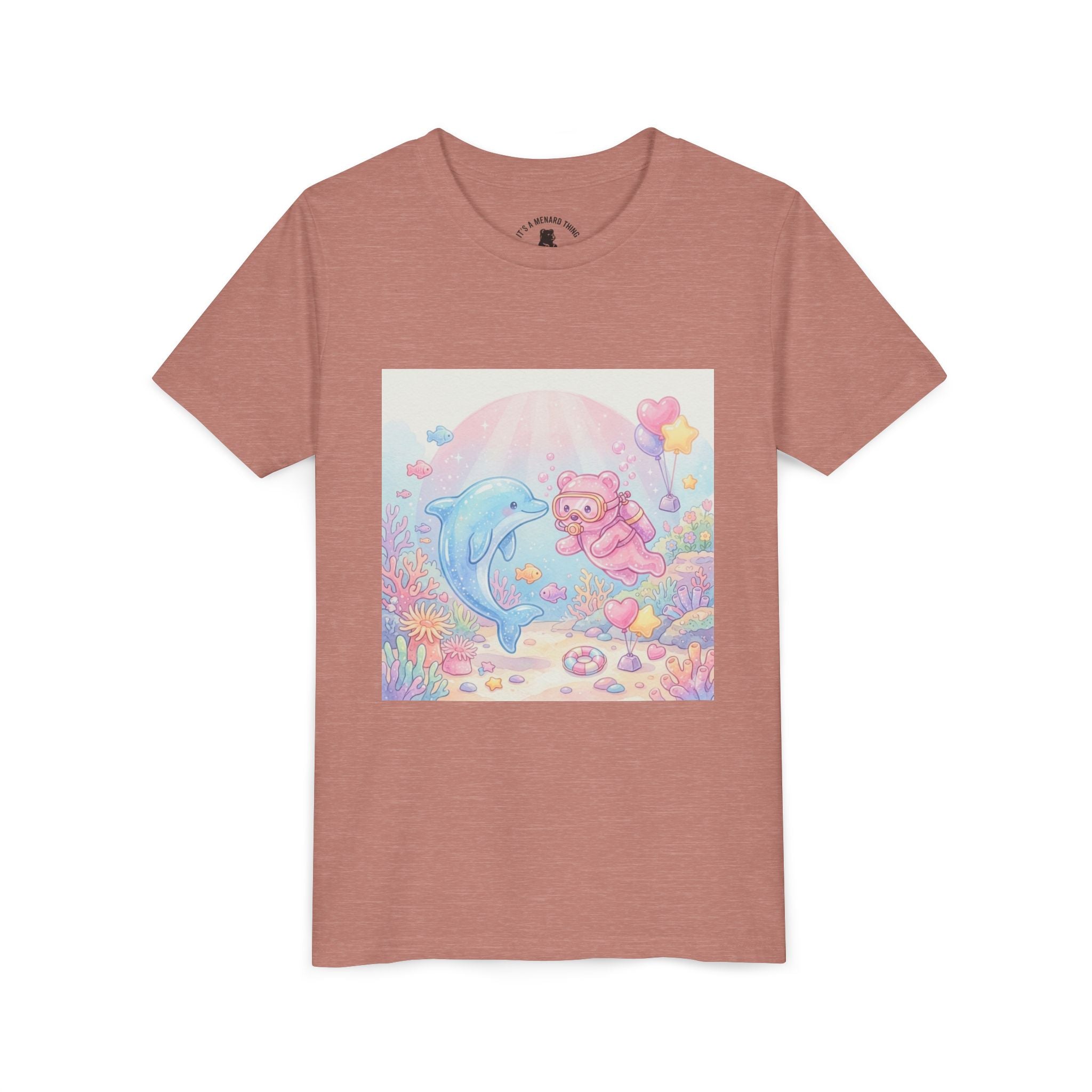 Dolphin & Pink Gooey Gummy Bear Underwater Tee — Pastel Ocean Animal Graphic Shirt