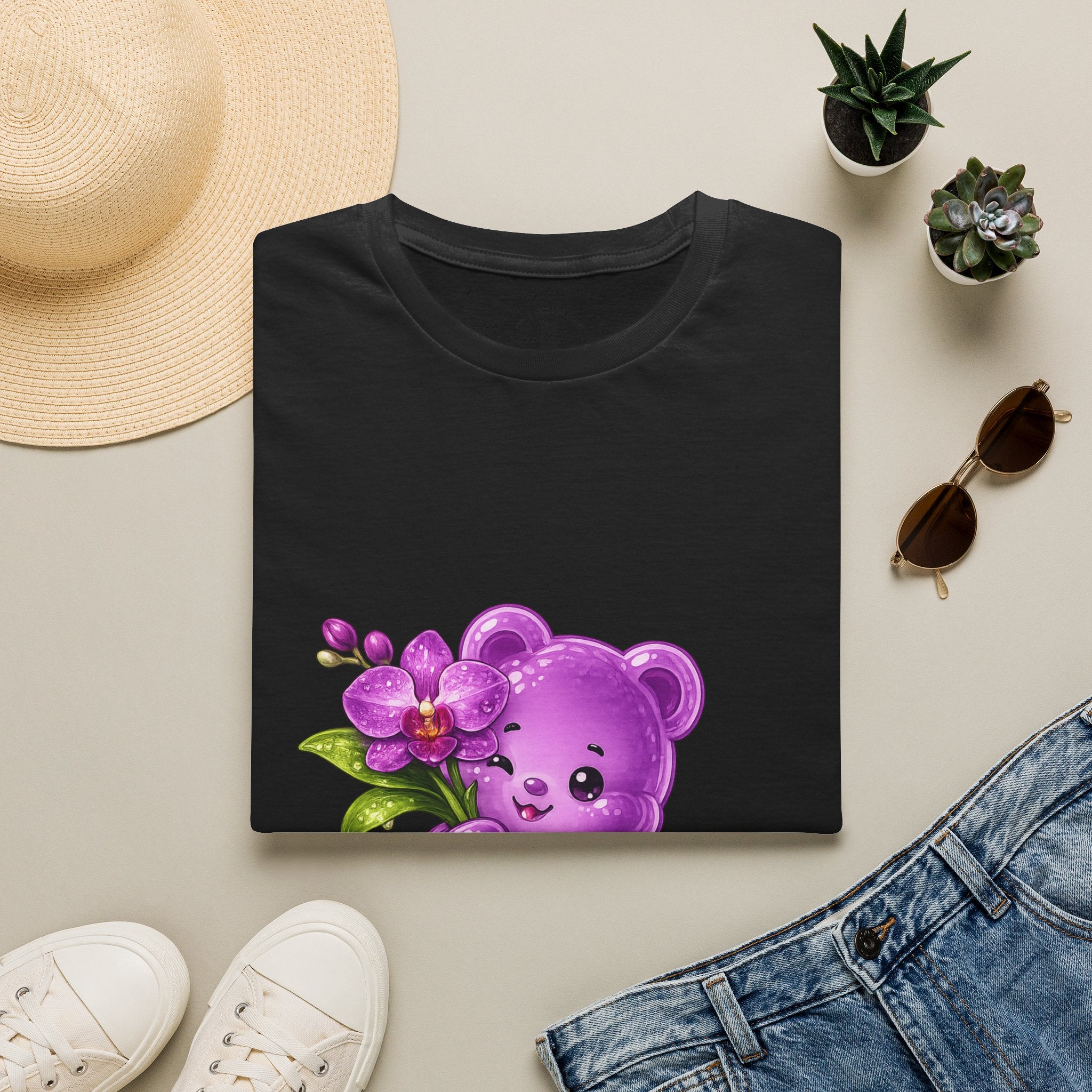 Beautiful Orchid, Purple Oozy Bear Floral Special Gummy Friend- Graphic Shirt