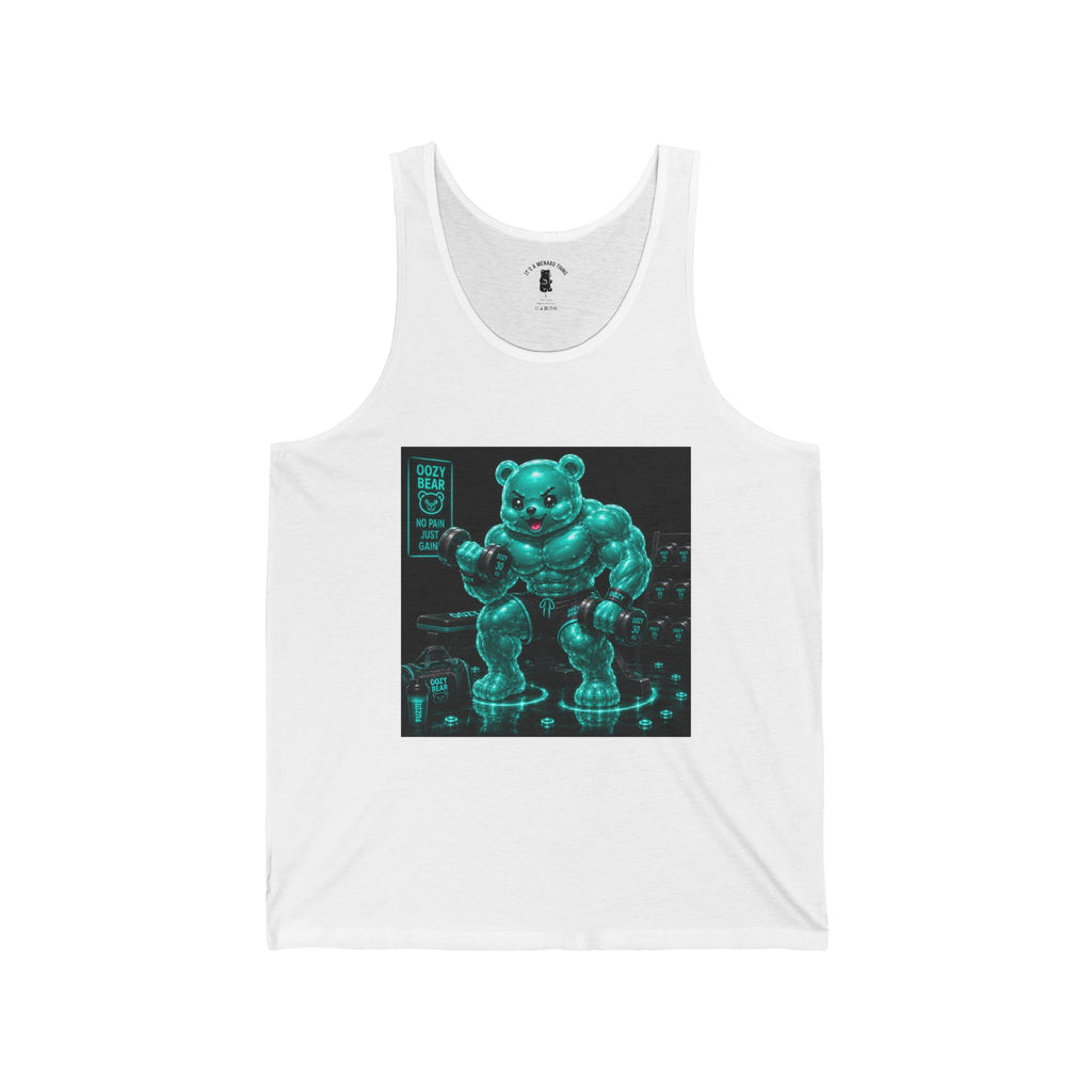 Neon Teal Workout, Oozy Buff Bear Gummy Gym Workout- Adult Graphic Tank Top