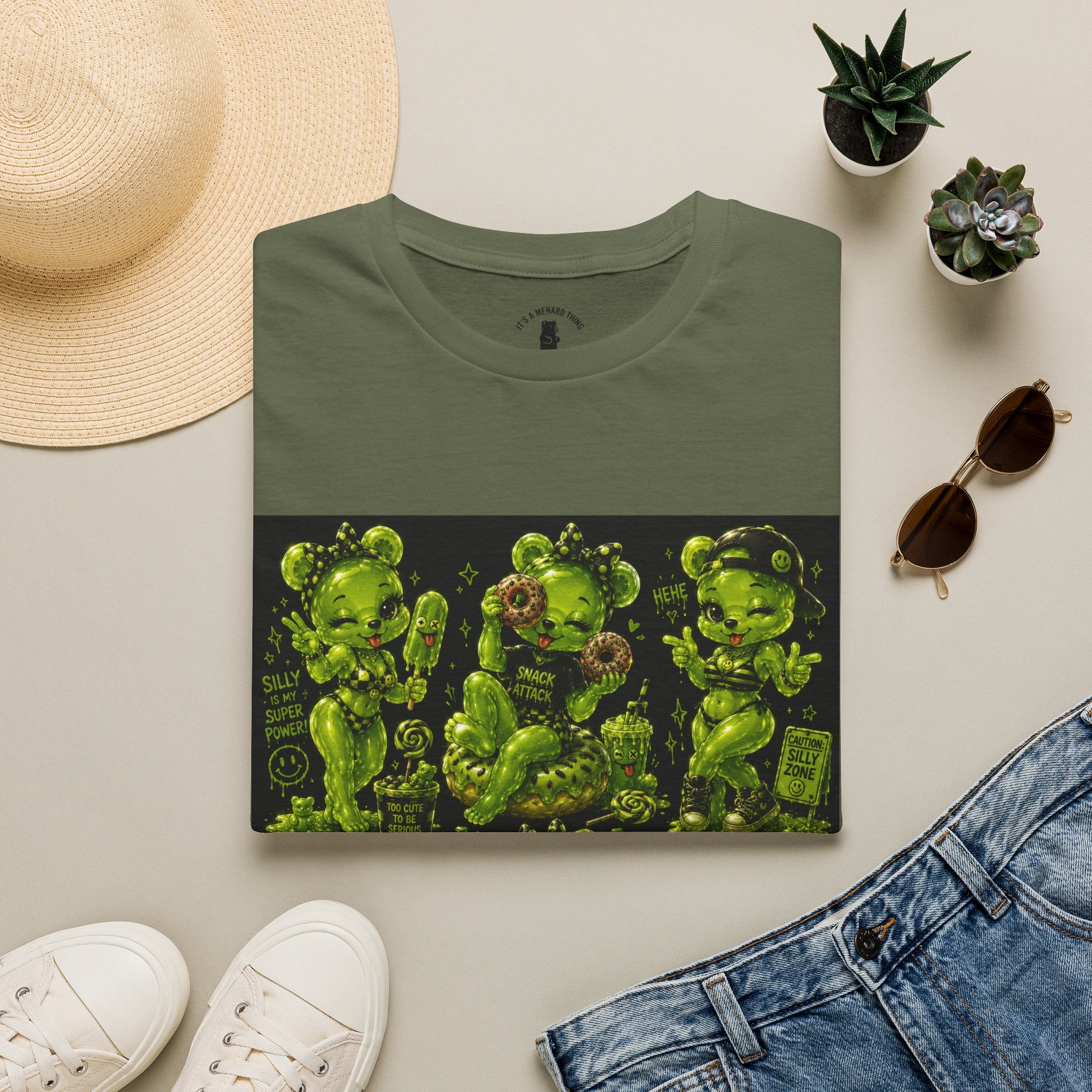Lime Green Retro Oozy Bear Babe, Beach Pin Up- Adult Graphic Shirt (18+)