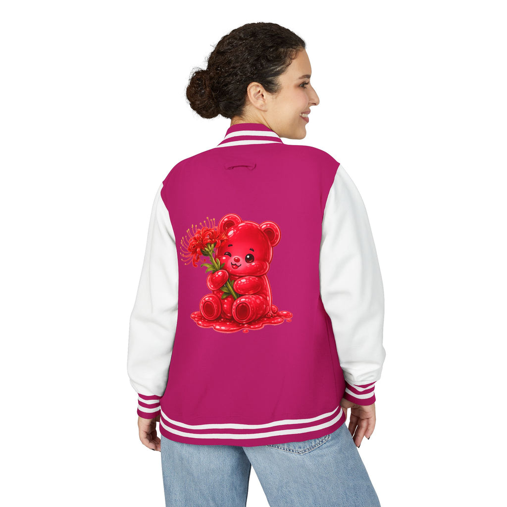 Red Spider Lily Bloom Special, Oozy Bear Gummy Flower Addition- Letterman Graphic Jacket