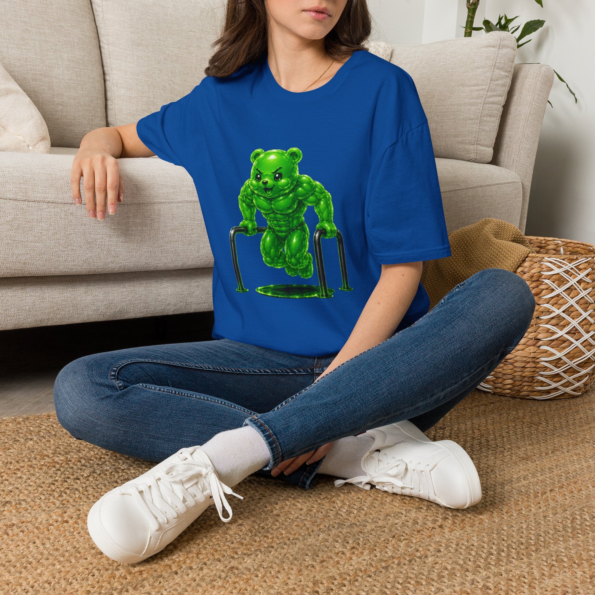 Bar Lifting Workout, Emerald green Oozy Buff Bear Gym Special- Adult Graphic Shirt (18+)