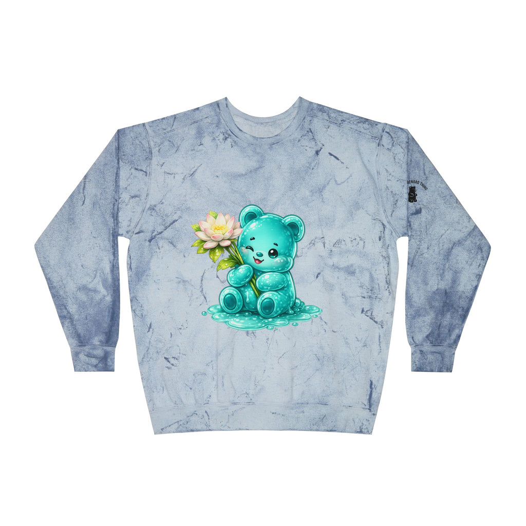 Beautiful White Lotus, Teal Gooey Gummy Bear Friend-Kawaii Graphic Sweatshirt