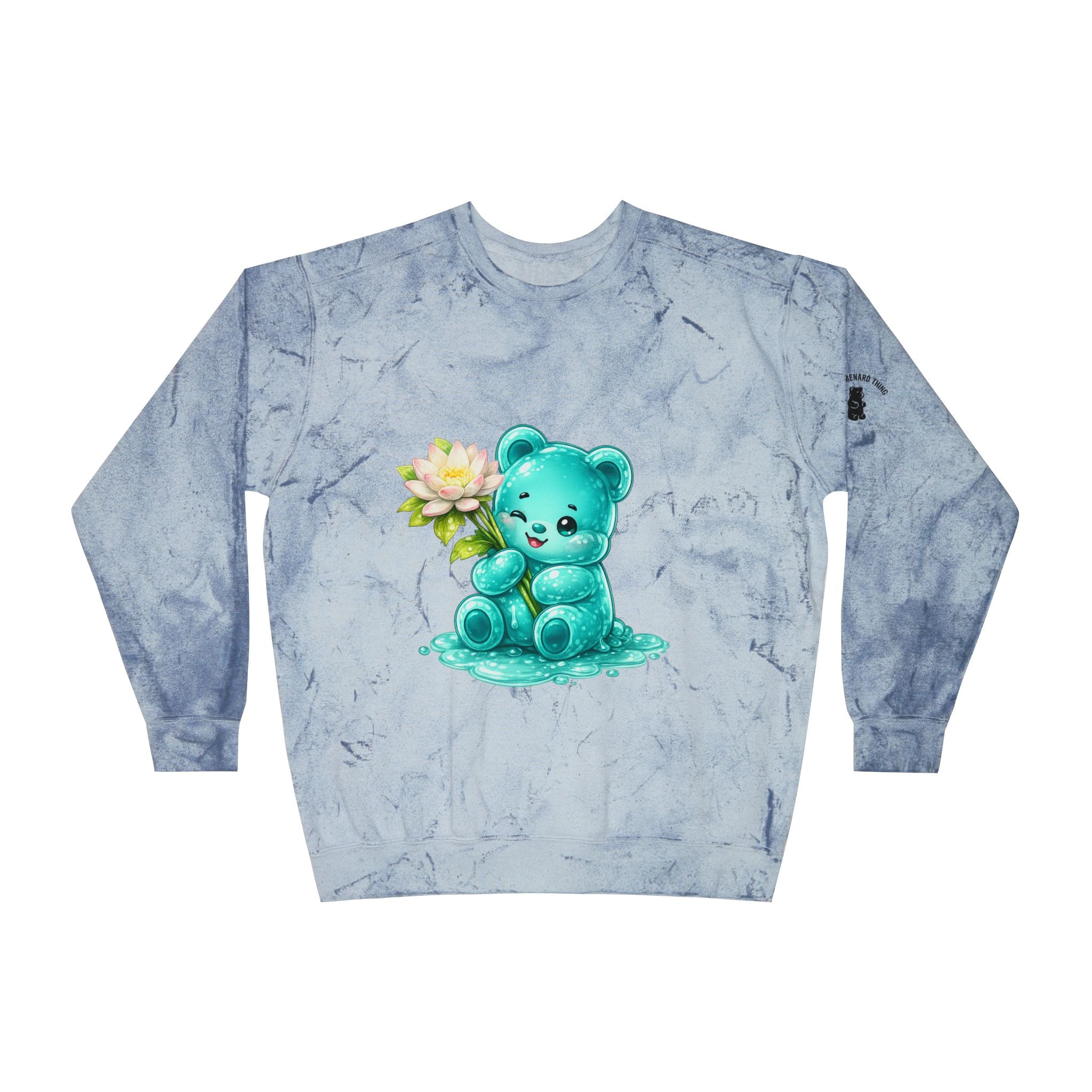 Beautiful White Lotus, Teal Gooey Gummy Bear Friend-Kawaii Graphic Sweatshirt
