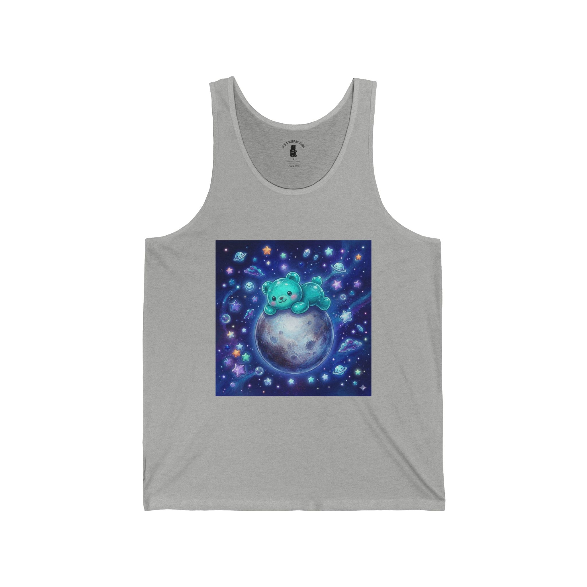 Taking a Nap on Planet Pluto, Blue Oozy Bear Gummy Friend- Graphic Tank Top
