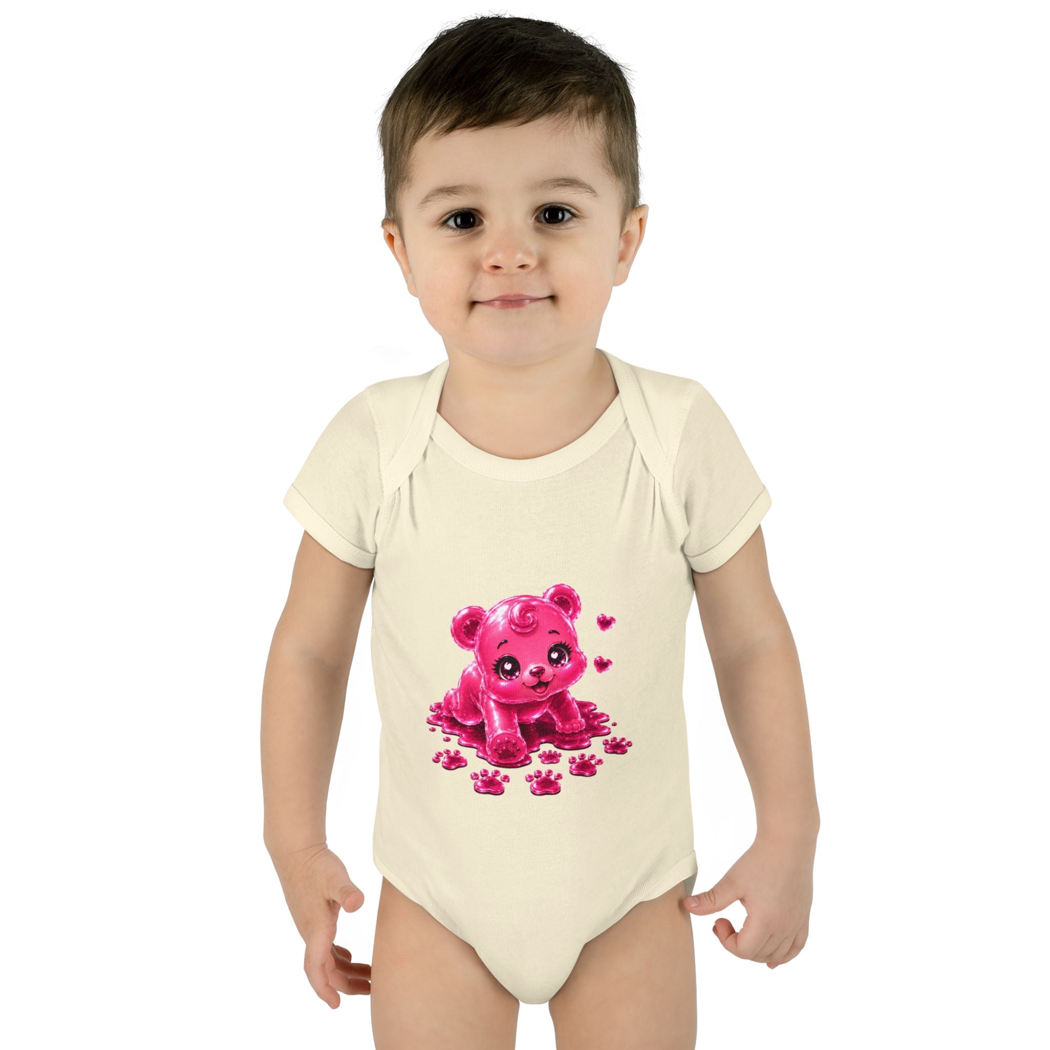Messy Play Time, Crawling Steps Pink Oozy Baby Gummy Bear Cutie Addition- Graphic Onesie