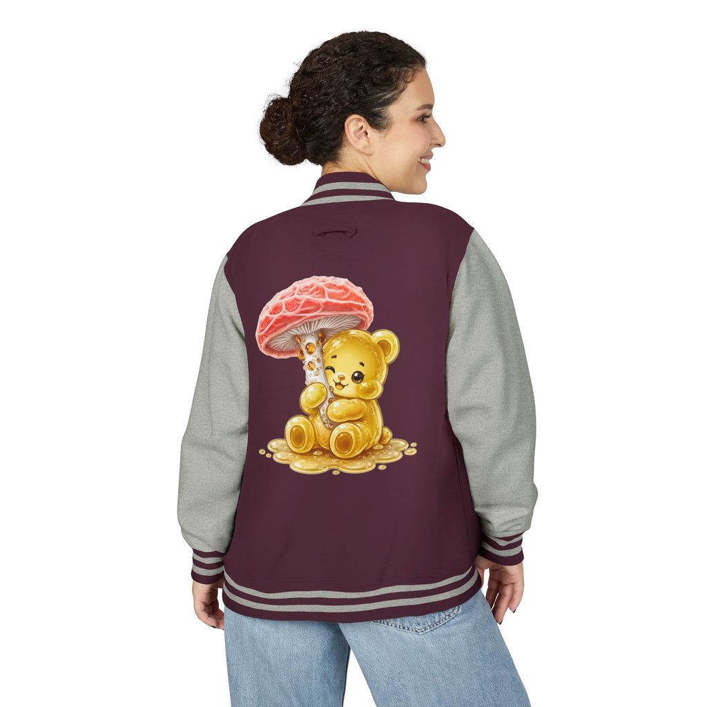 Special Orange Mushroom, Yellow Oozy Gummy Bear- Letterman Graphic Jacket