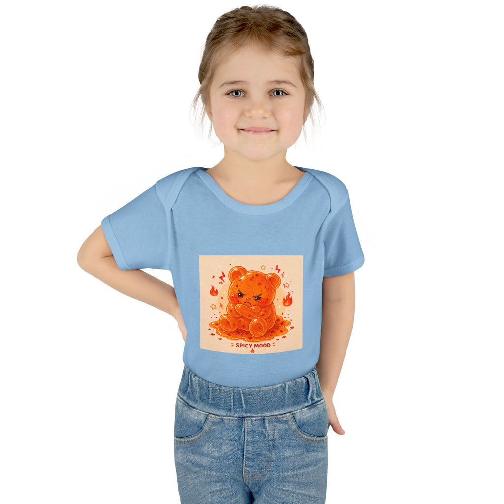 Spicy Mood Orange Gooey Gummy Bear Bodysuit — Cute Hot Pepper Bear Baby Onesie